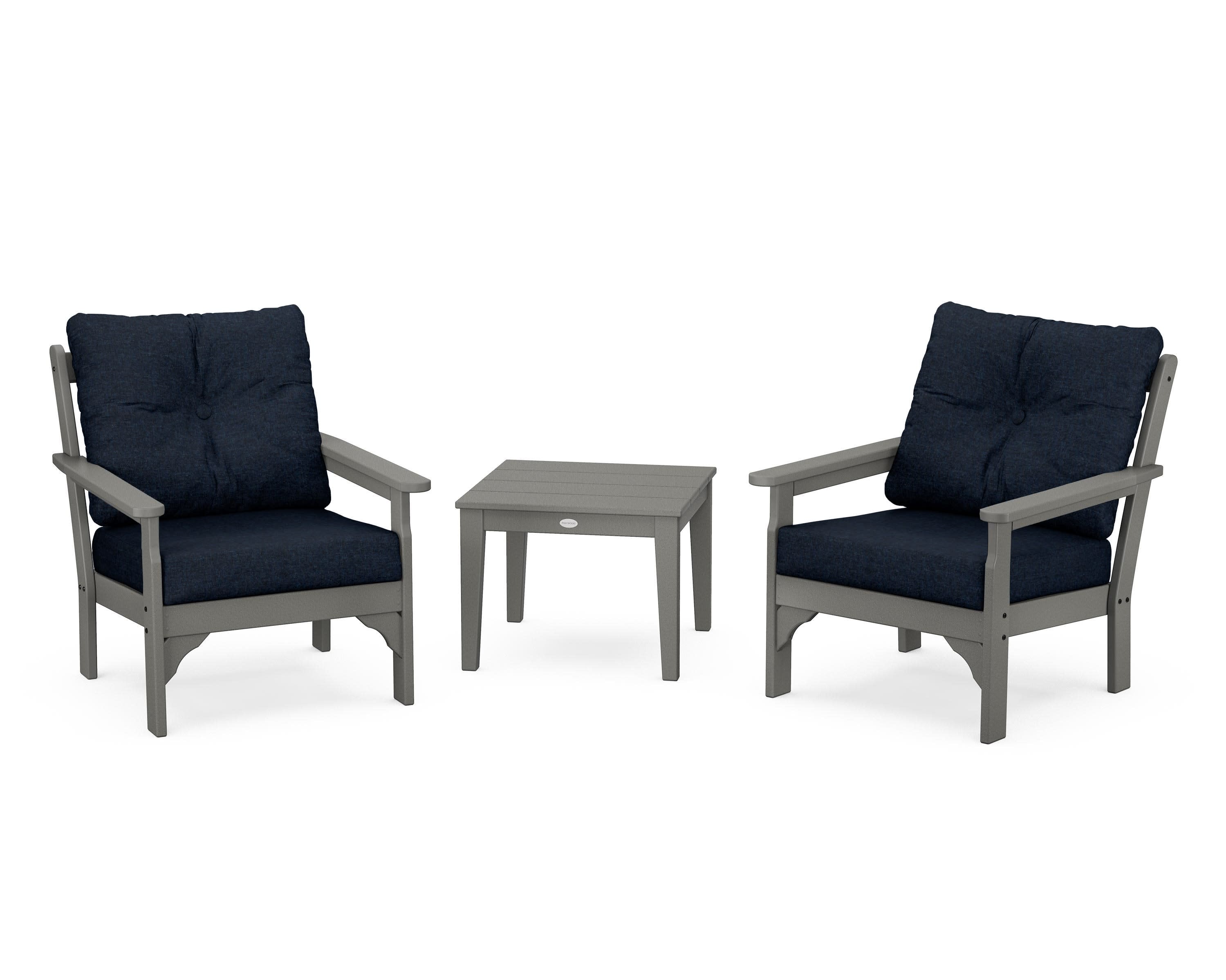 Vineyard 3-Piece Deep Seating Set in Slate Grey / Marine Indigo