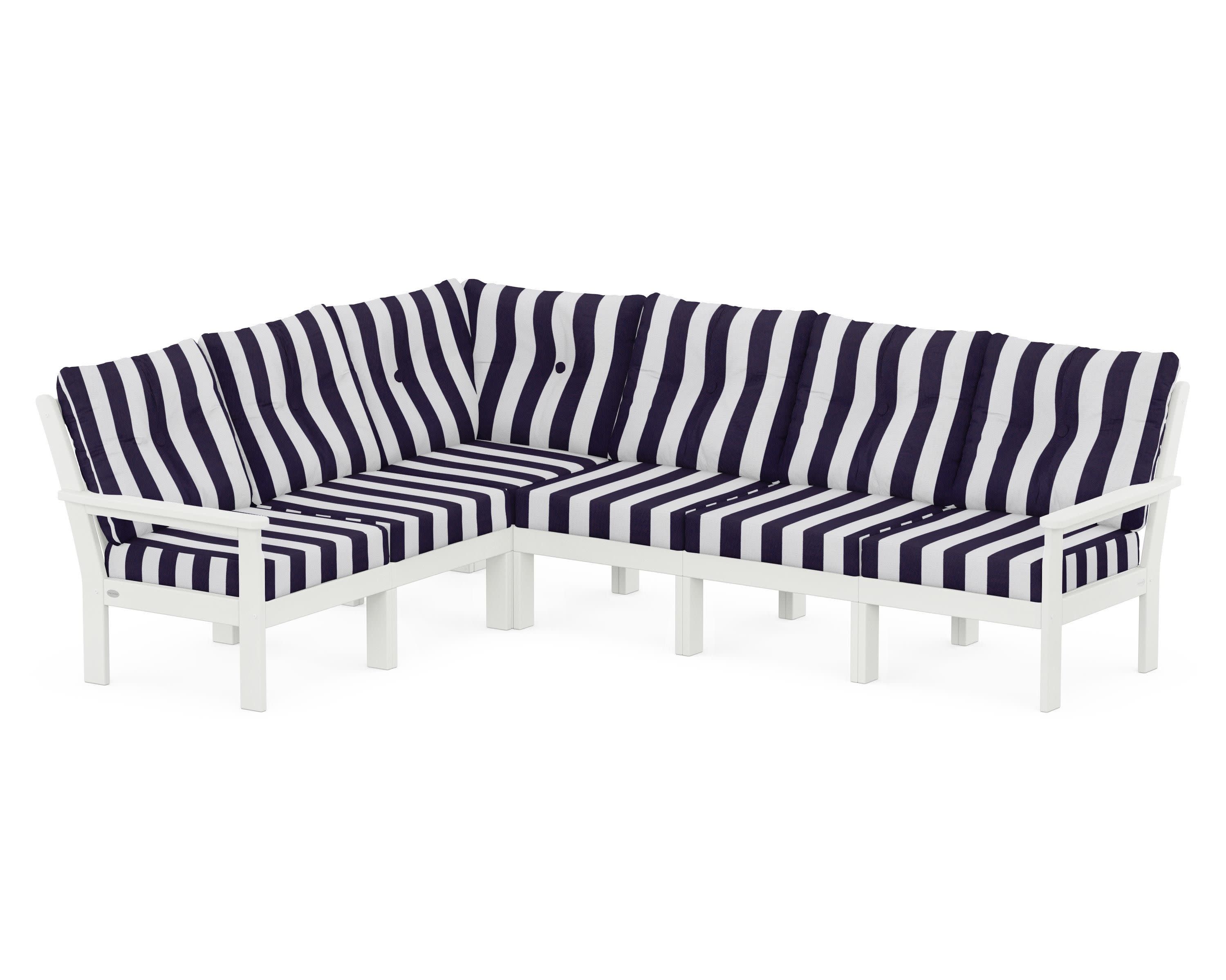 Vineyard 6-Piece Sectional in Vintage White / Cabana Stripe Navy