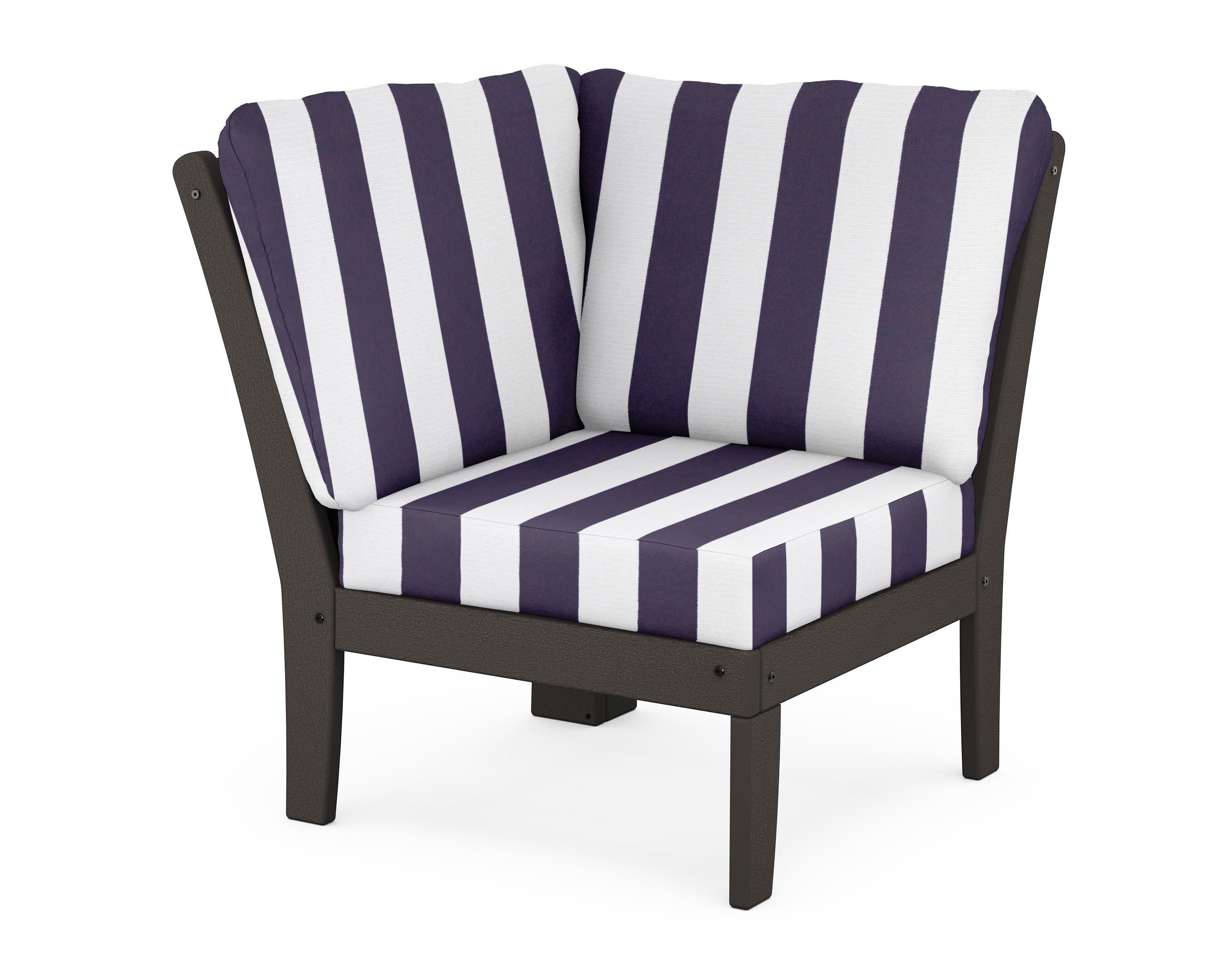 Braxton Modular Corner Chair in Vintage Coffee / Cabana Stripe Navy
