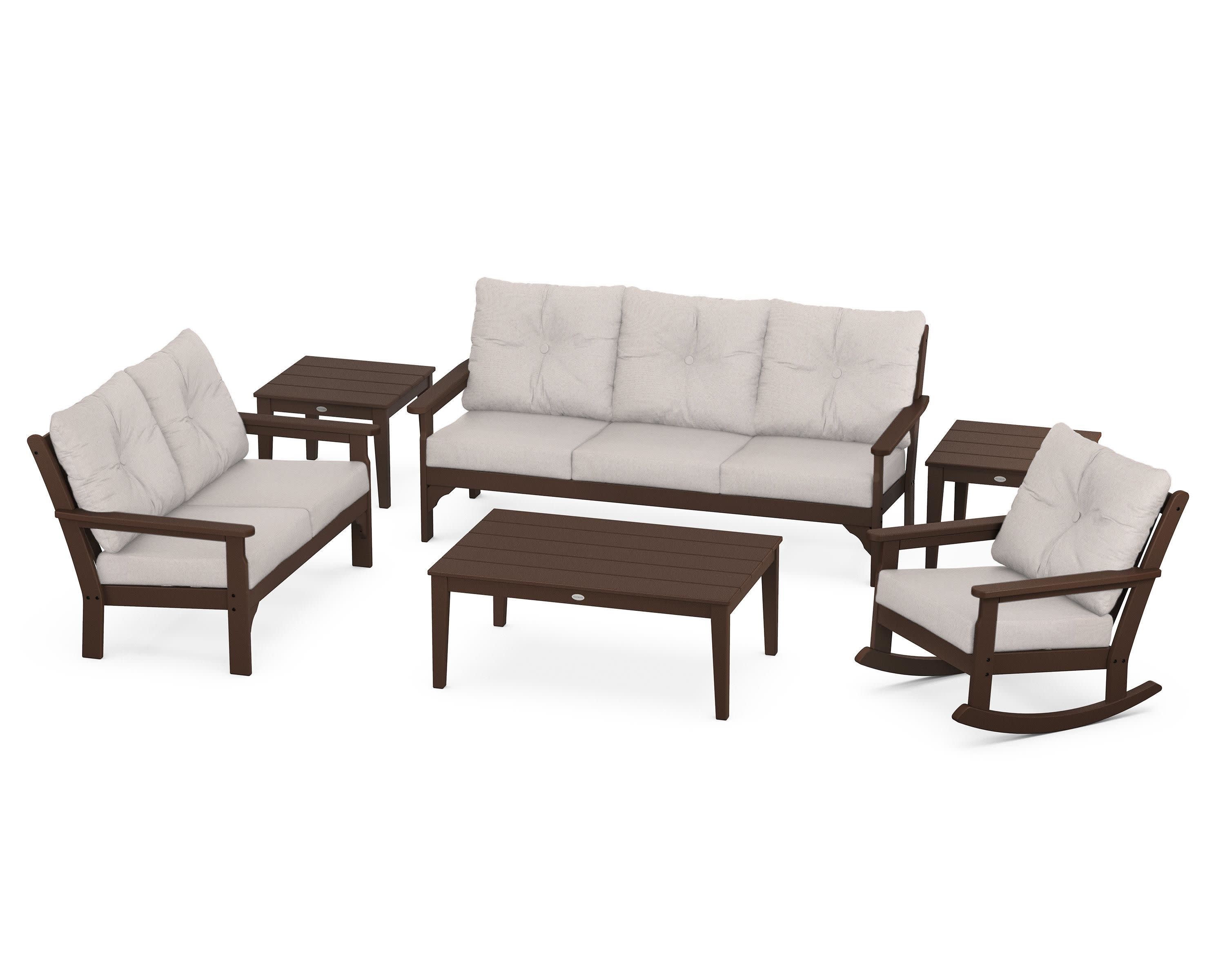 Vineyard 6-Piece Deep Seating Set in Mahogany / Dune Burlap