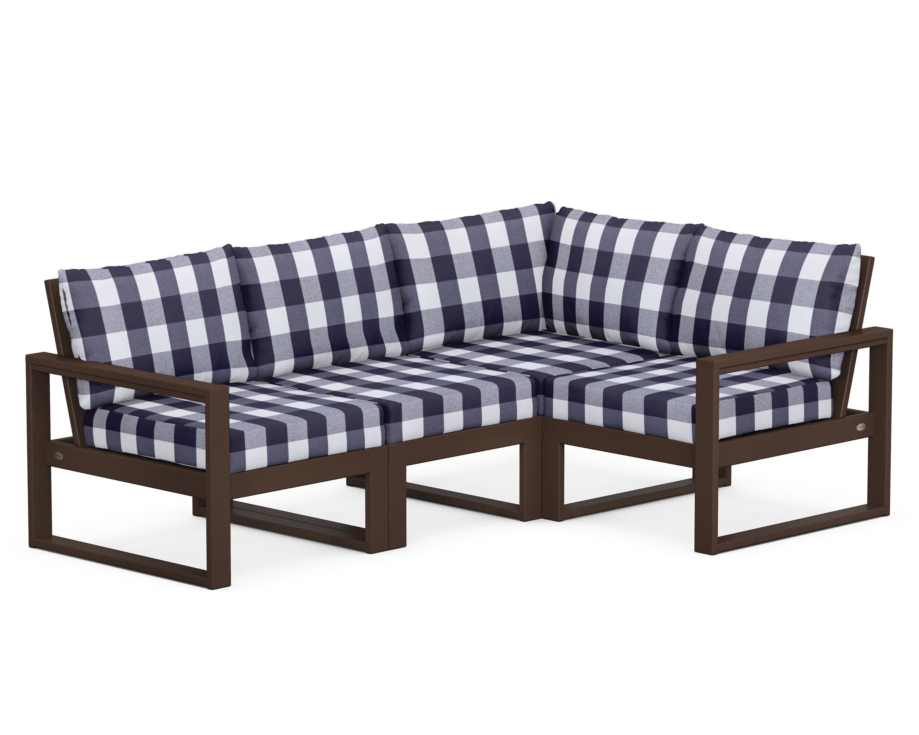 EDGE 4-Piece Modular Deep Seating Set in Mahogany / Buffalo Plaid Navy