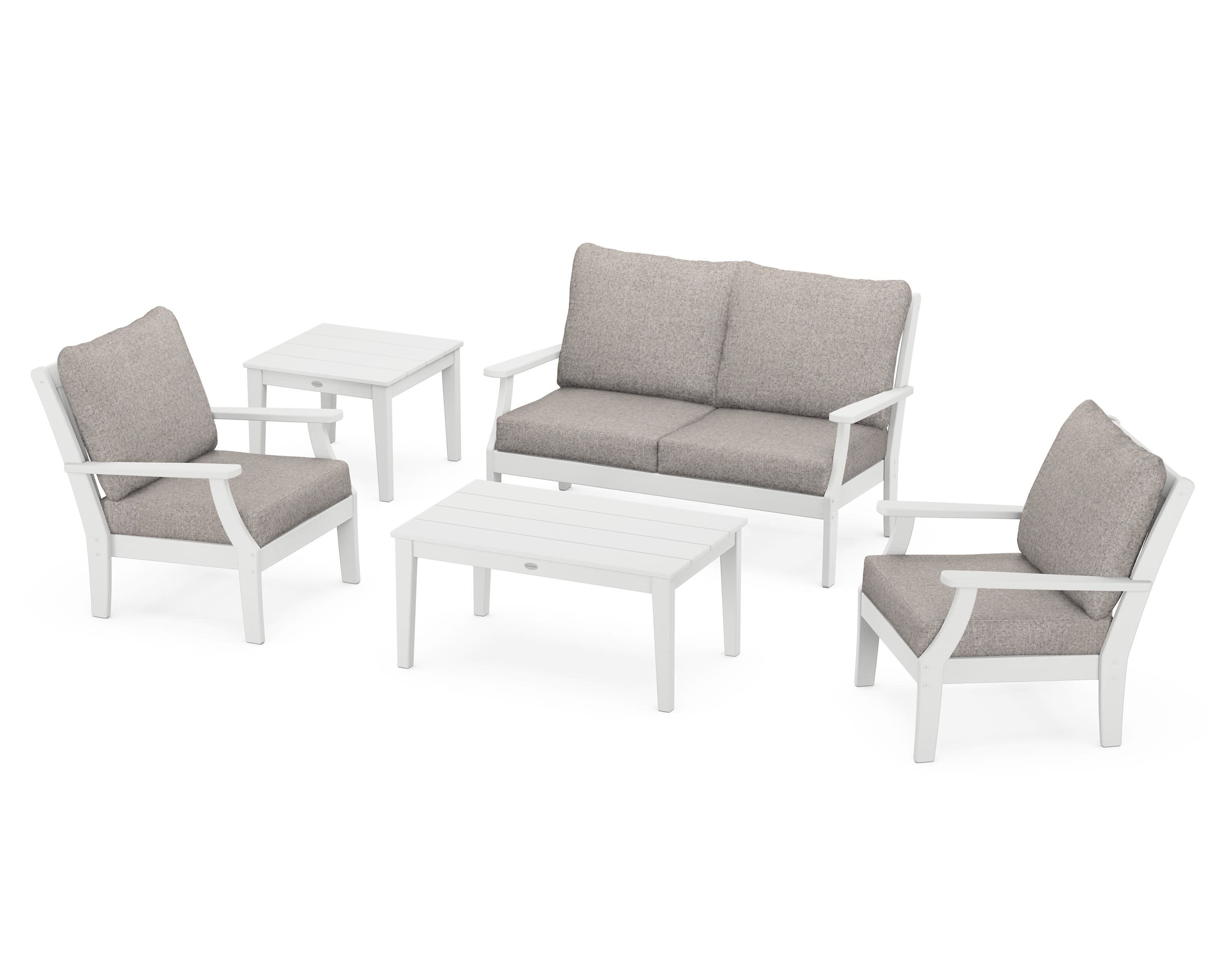 Braxton 5-Piece Deep Seating Set in White / Weathered Tweed