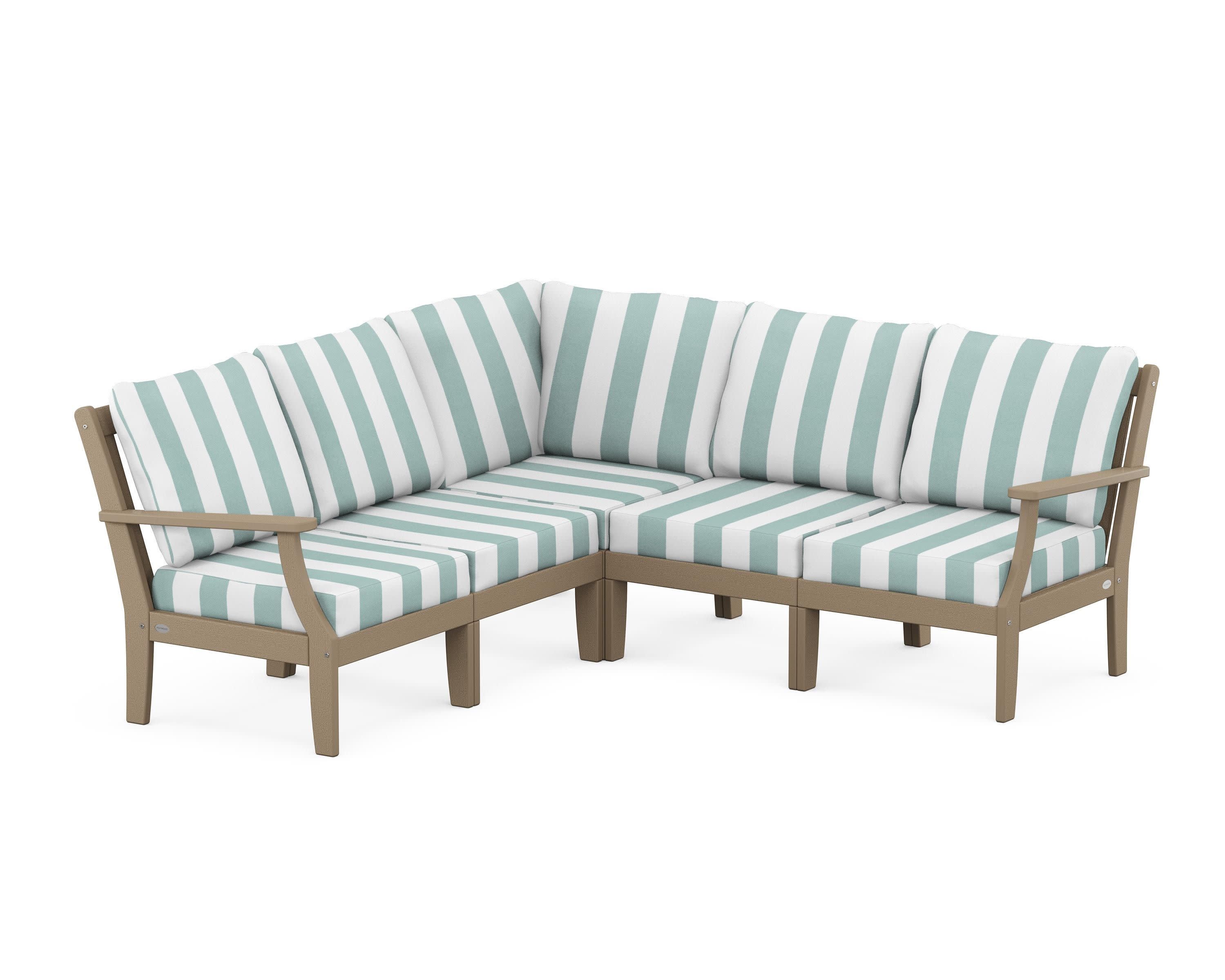 Braxton Modular 5-Piece Deep Seating Set in Vintage Sahara / Cabana Stripe Glacier Spa