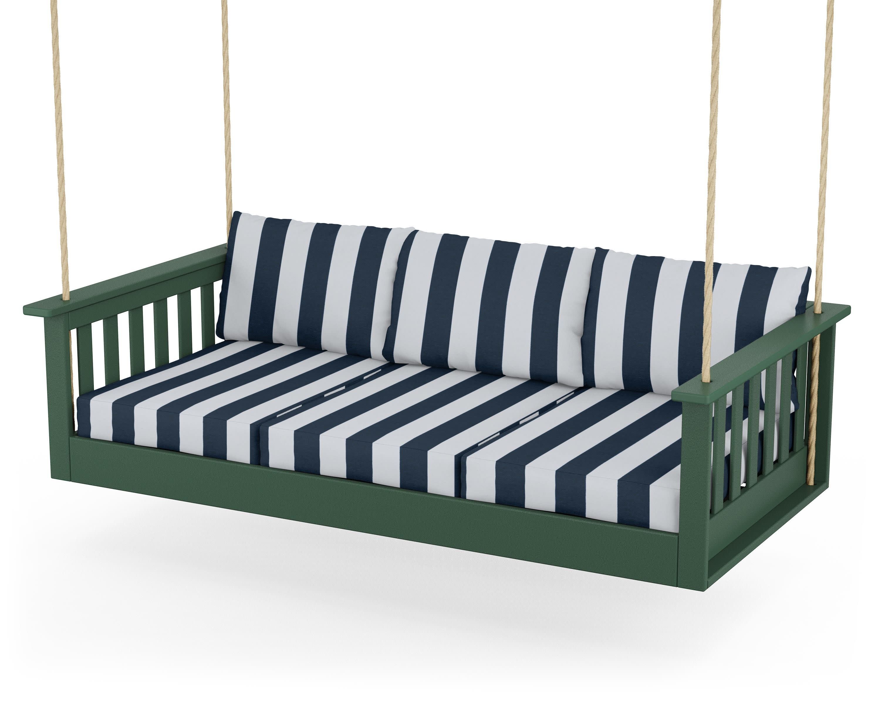 Vineyard Daybed Swing in Green / Cabana Stripe Marine Indigo