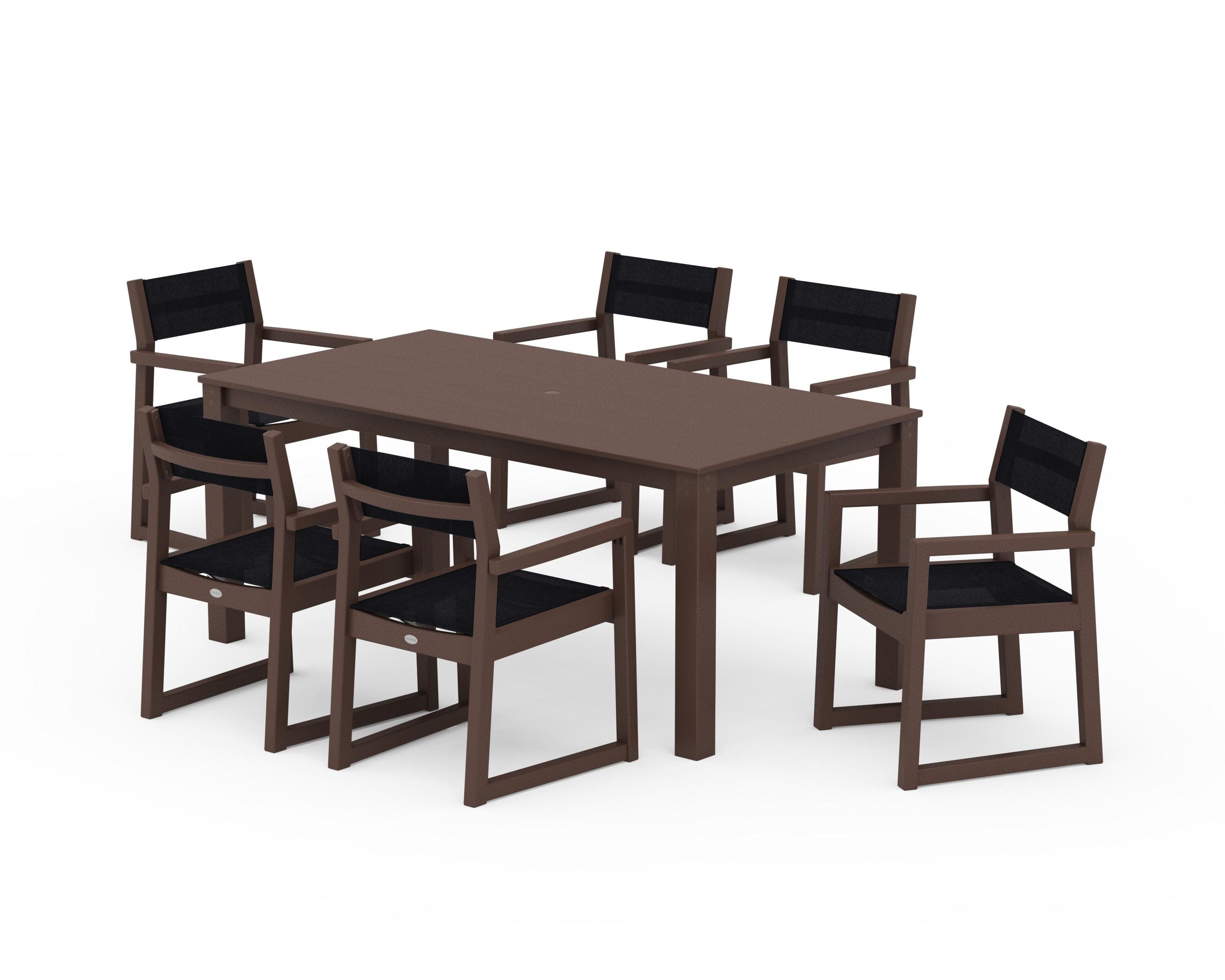 EDGE Sling Arm Chair 7-Piece Parsons Dining Set in Mahogany / Black Sling