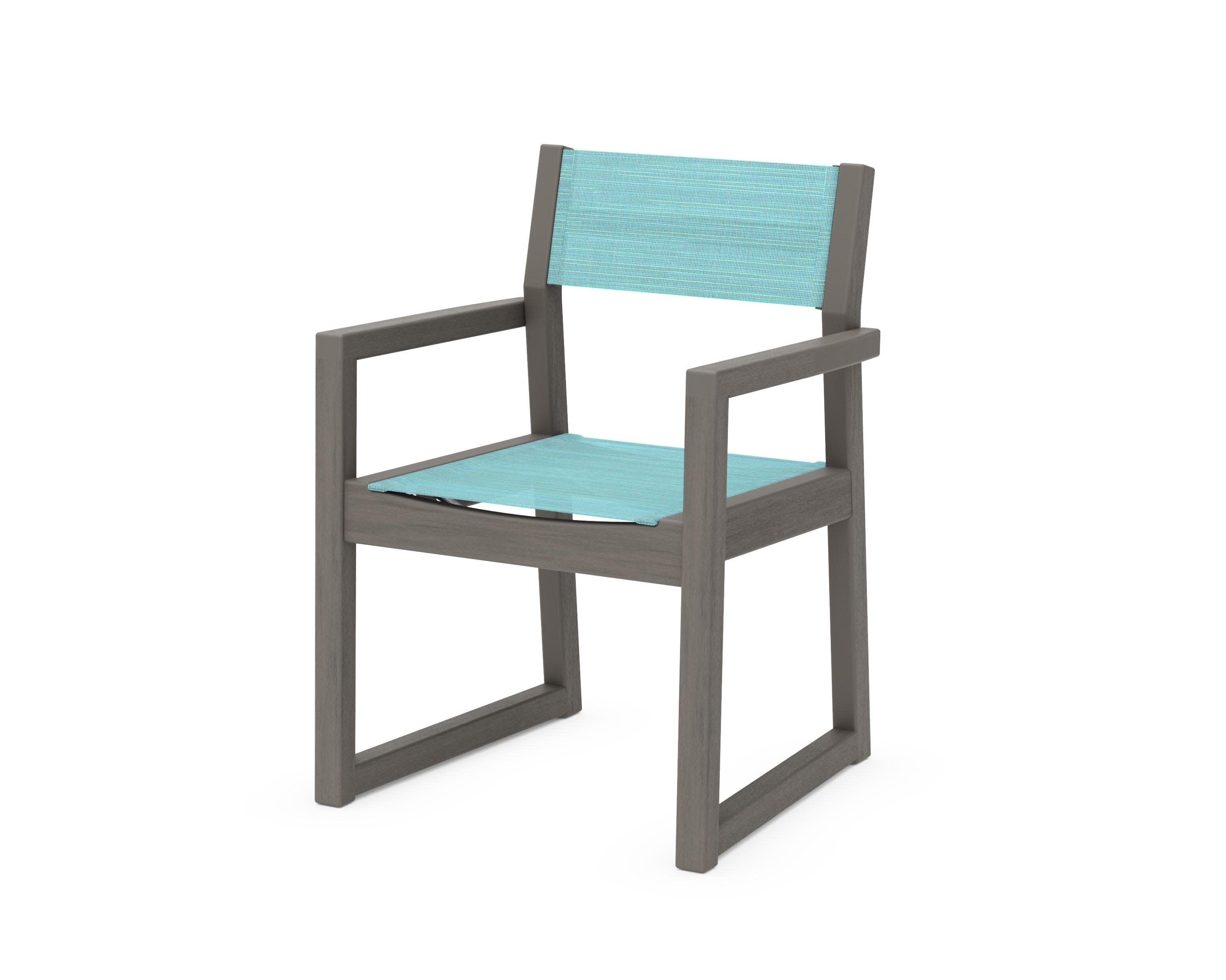 EDGE Sling Dining Arm Chair in Driftwood / Dupioni Aquamarine Sling