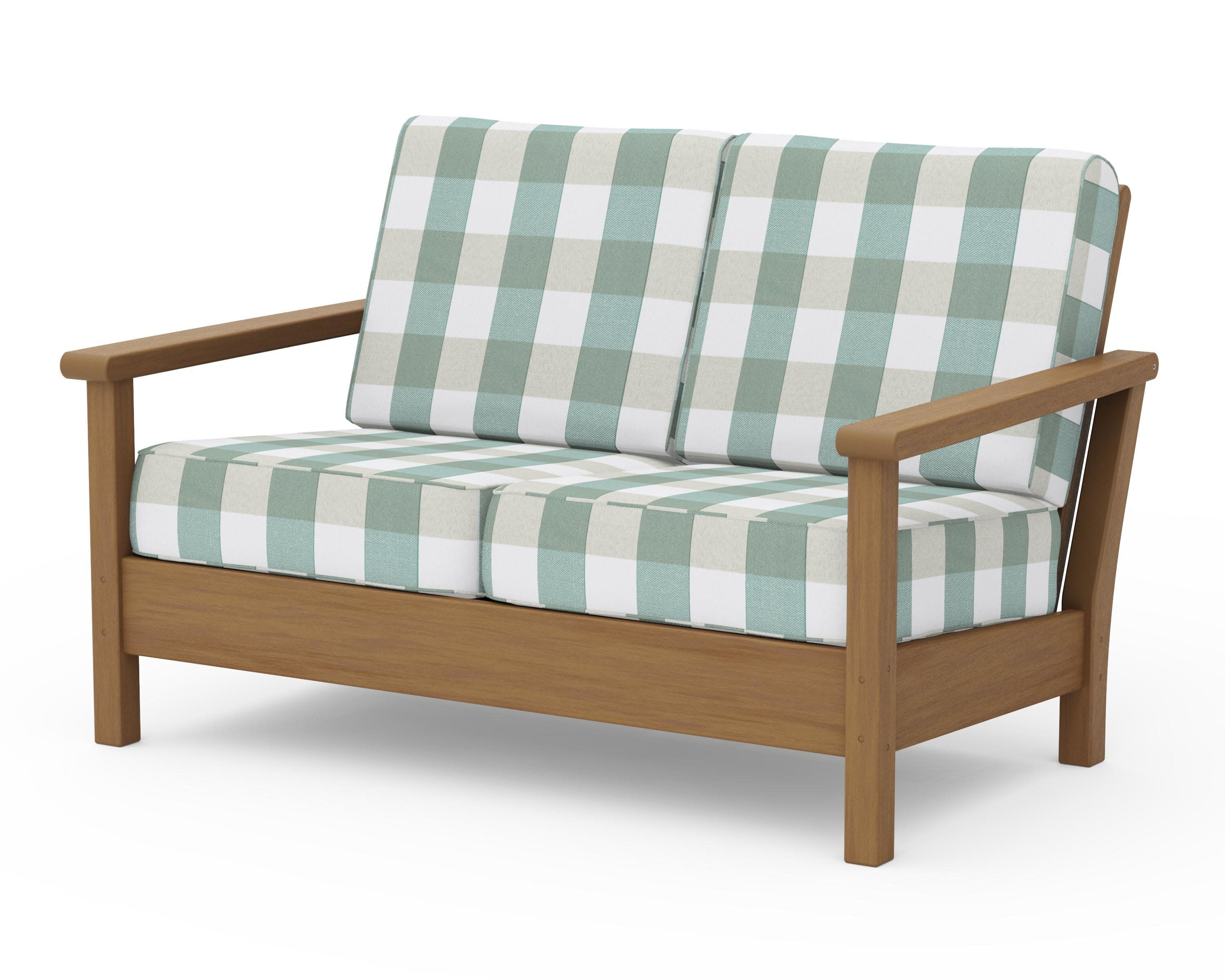 Harbour Deep Seating Loveseat in Natural / Buffalo Plaid Glacier Spa