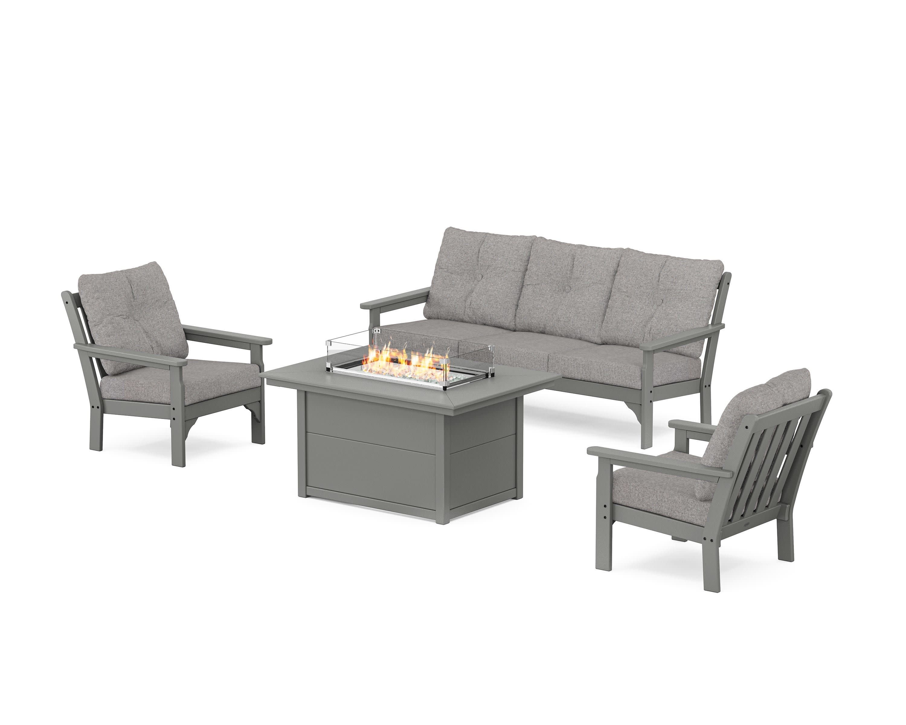 Vineyard Deep Seating Fire Pit Table Set in Slate Grey / Grey Mist