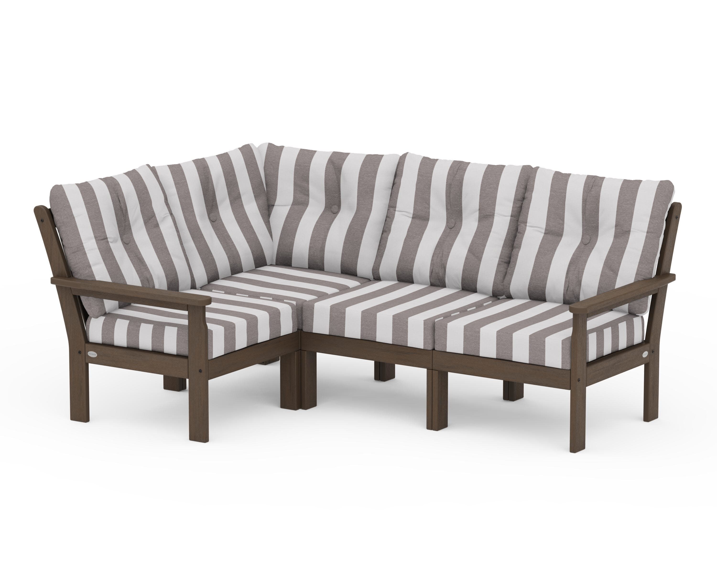 Vineyard 4-Piece Sectional in Kona / Cabana Stripe Grey Mist