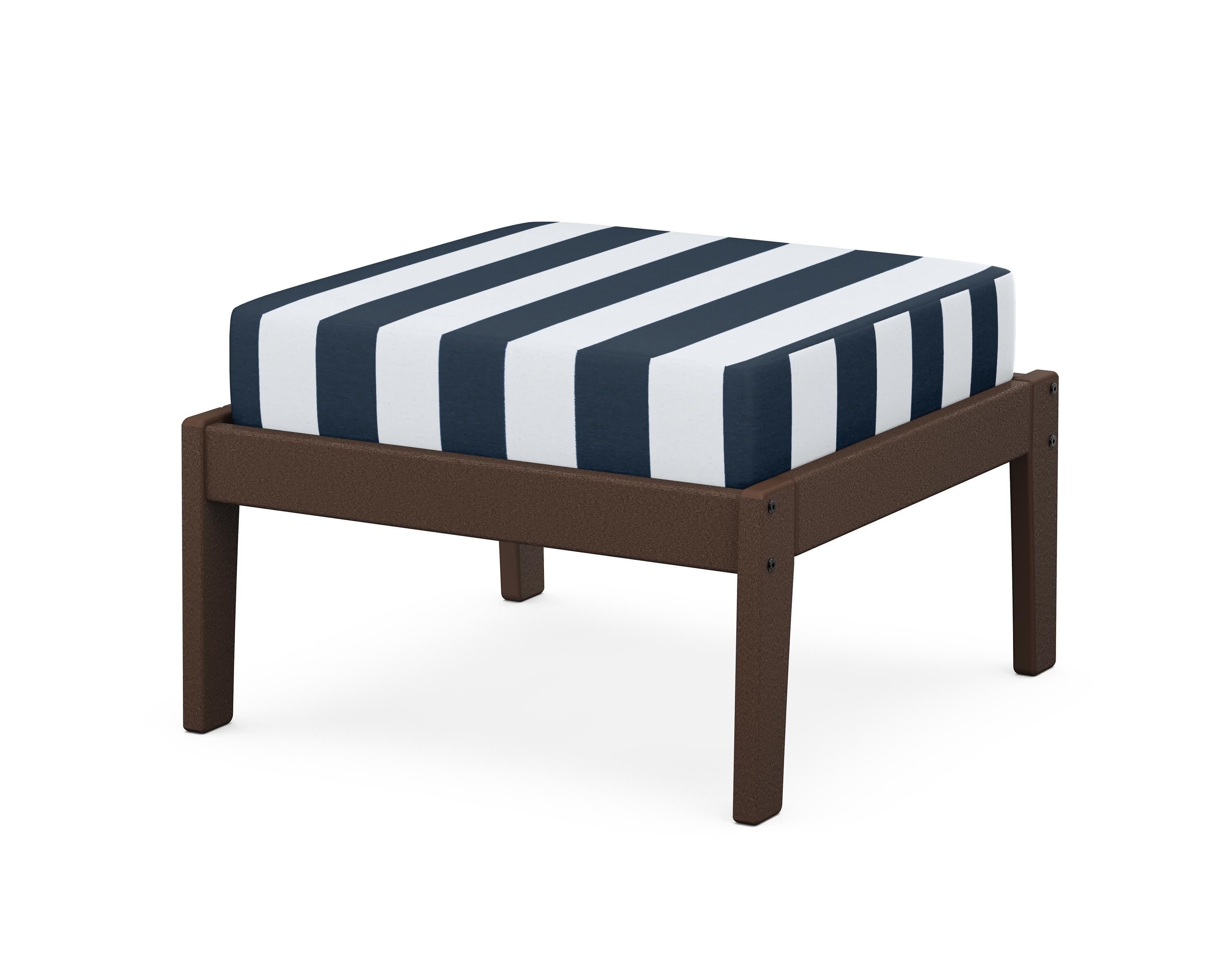 Deep Seating Ottoman in Mahogany / Cabana Stripe Marine Indigo