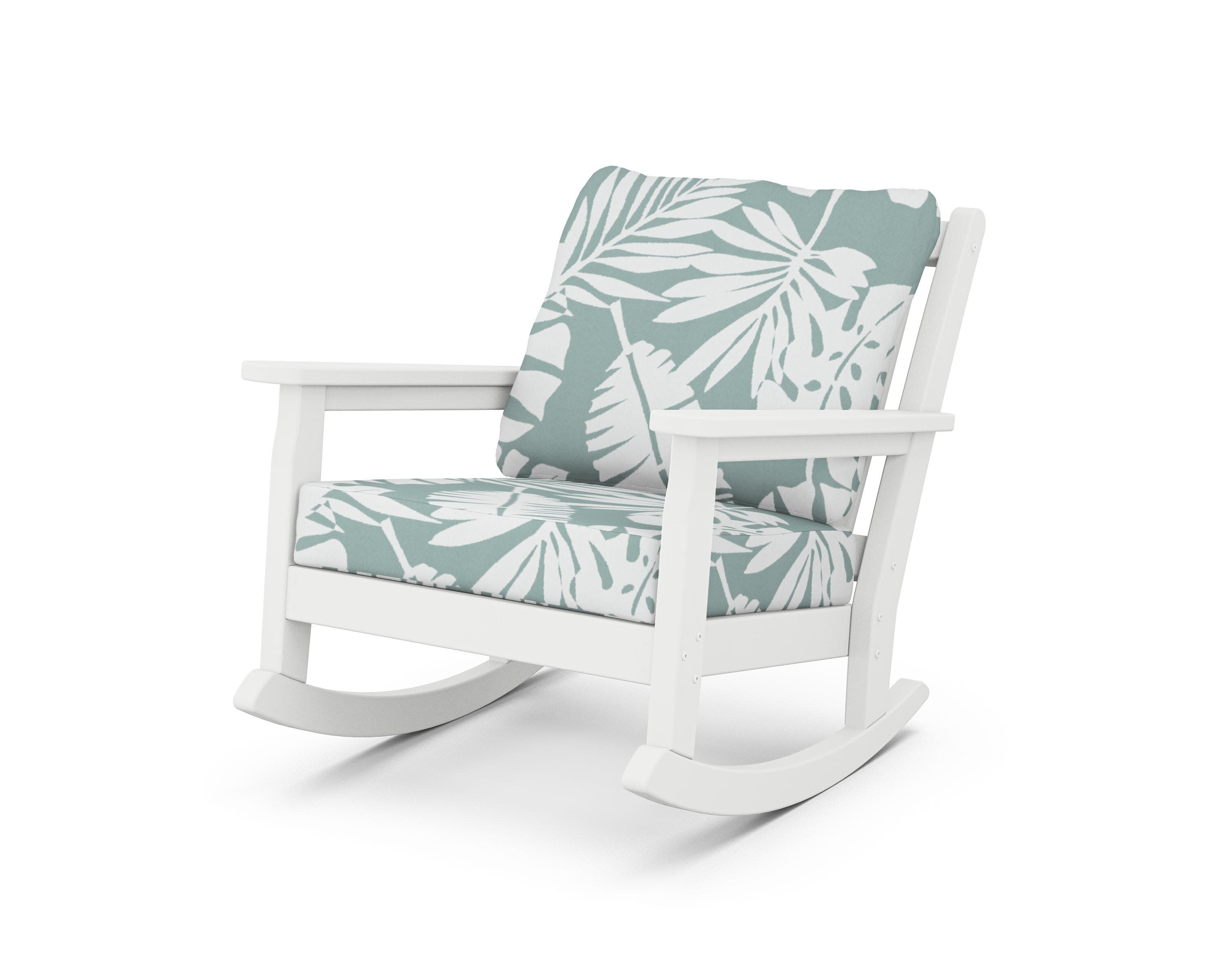 Chippendale Deep Seating Rocking Chair in White / Leaf Glacier Spa