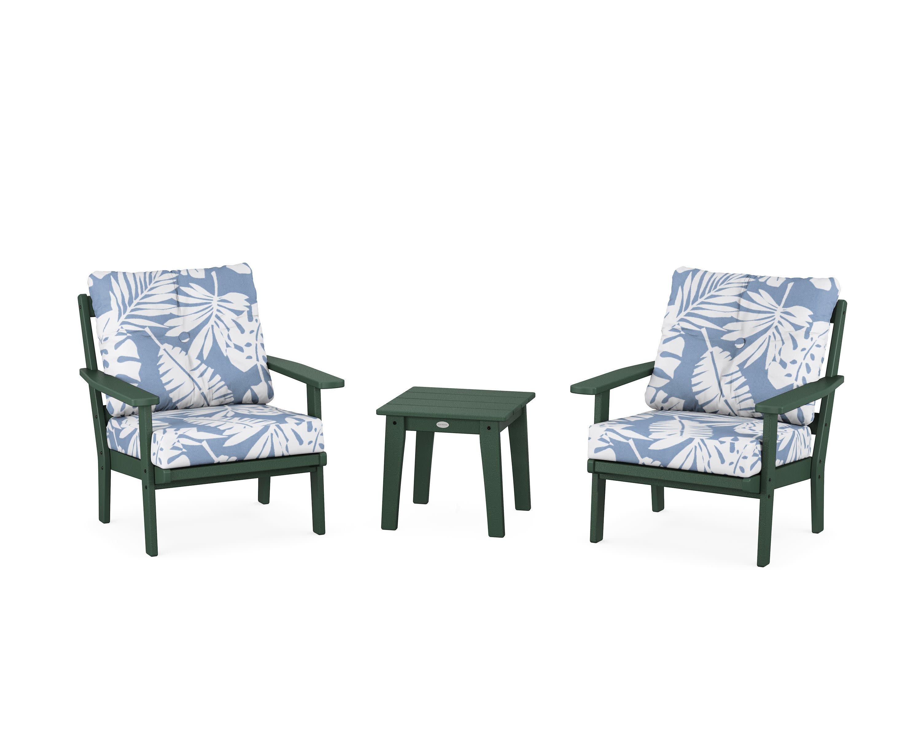 Oxford 3-Piece Deep Seating Set in Green / Leaf Sky Blue