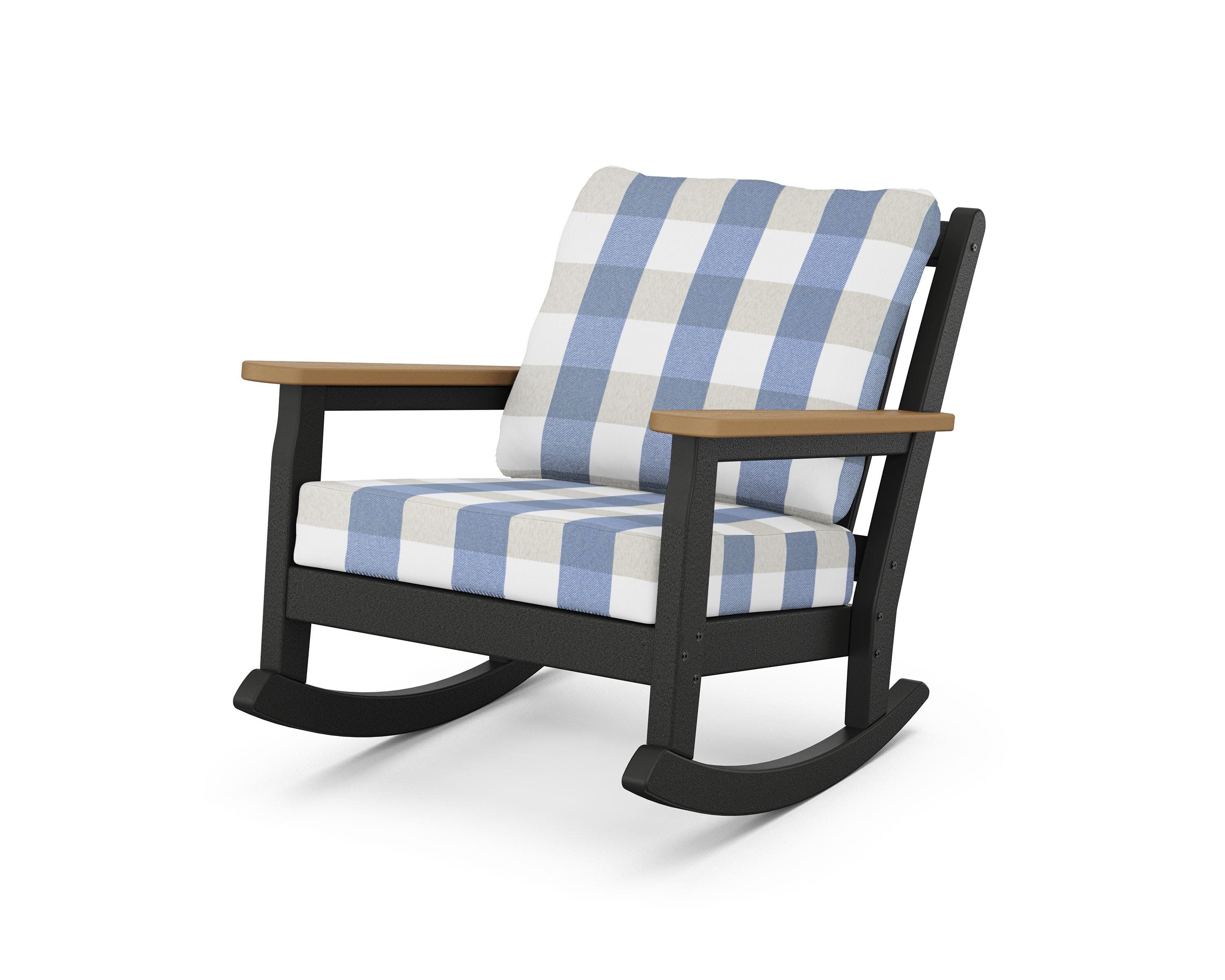 Chippendale Deep Seating Rocking Chair in Black / Natural / Buffalo Plaid Sky Blue
