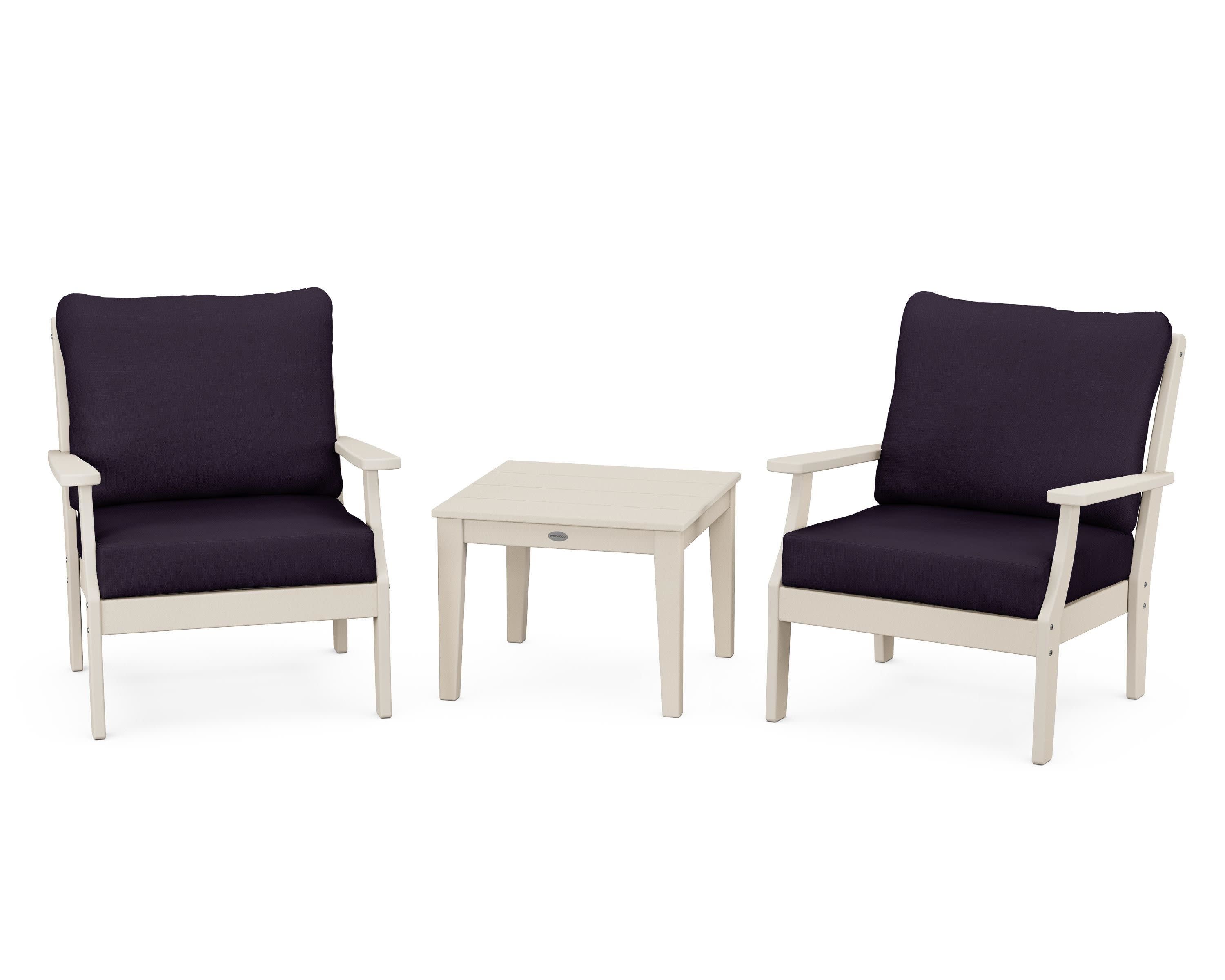 Braxton 3-Piece Deep Seating Set in Sand / Navy Linen