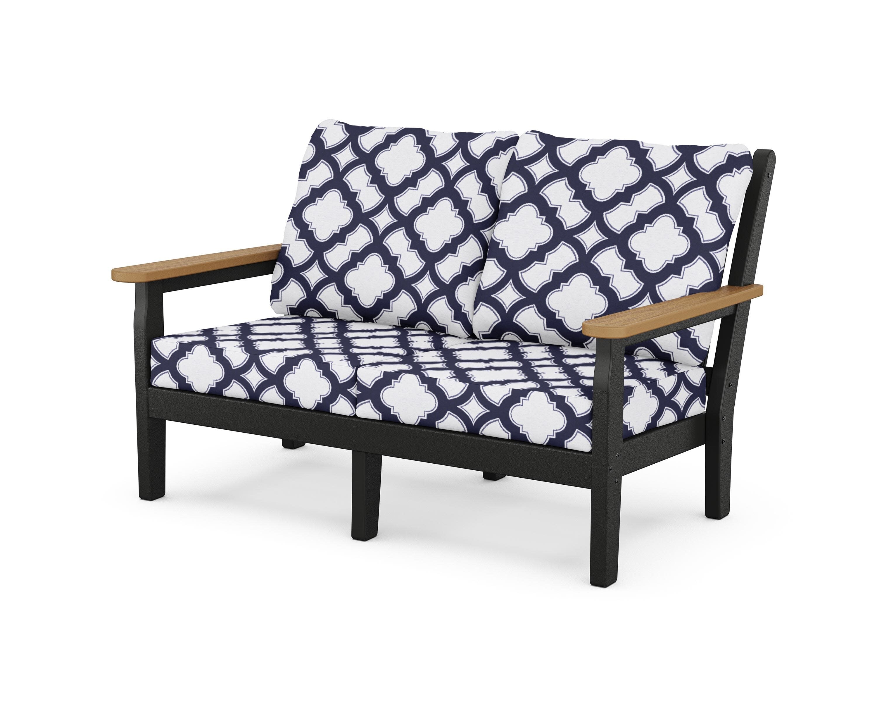 Chippendale Deep Seating Loveseat in Black / Natural / Trellis Navy