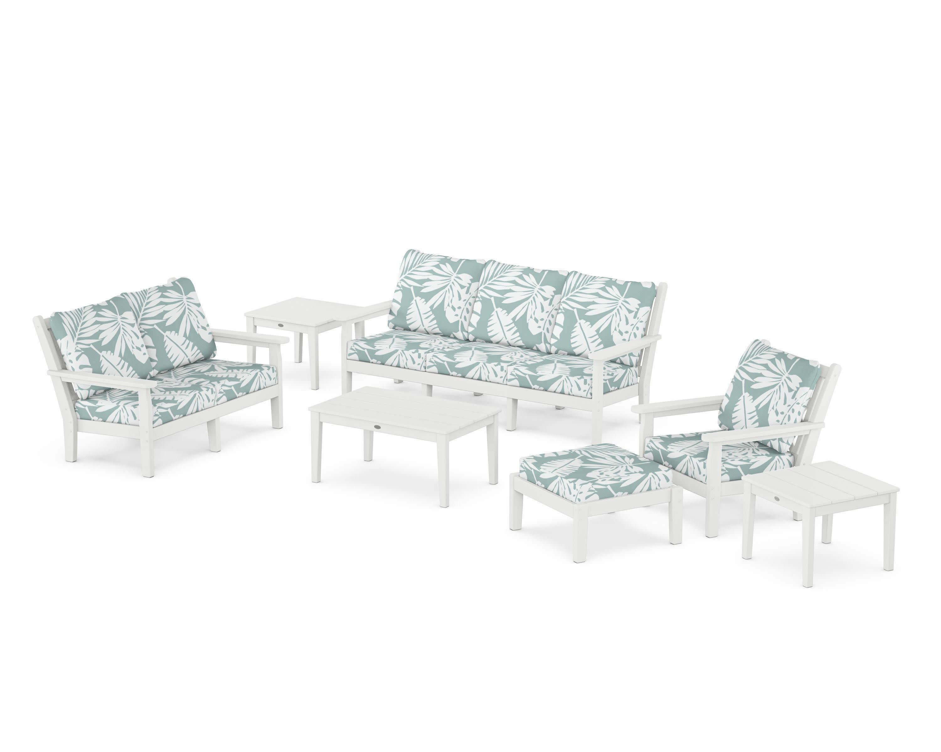 Chippendale 7-Piece Deep Seating Set in White / Leaf Glacier Spa
