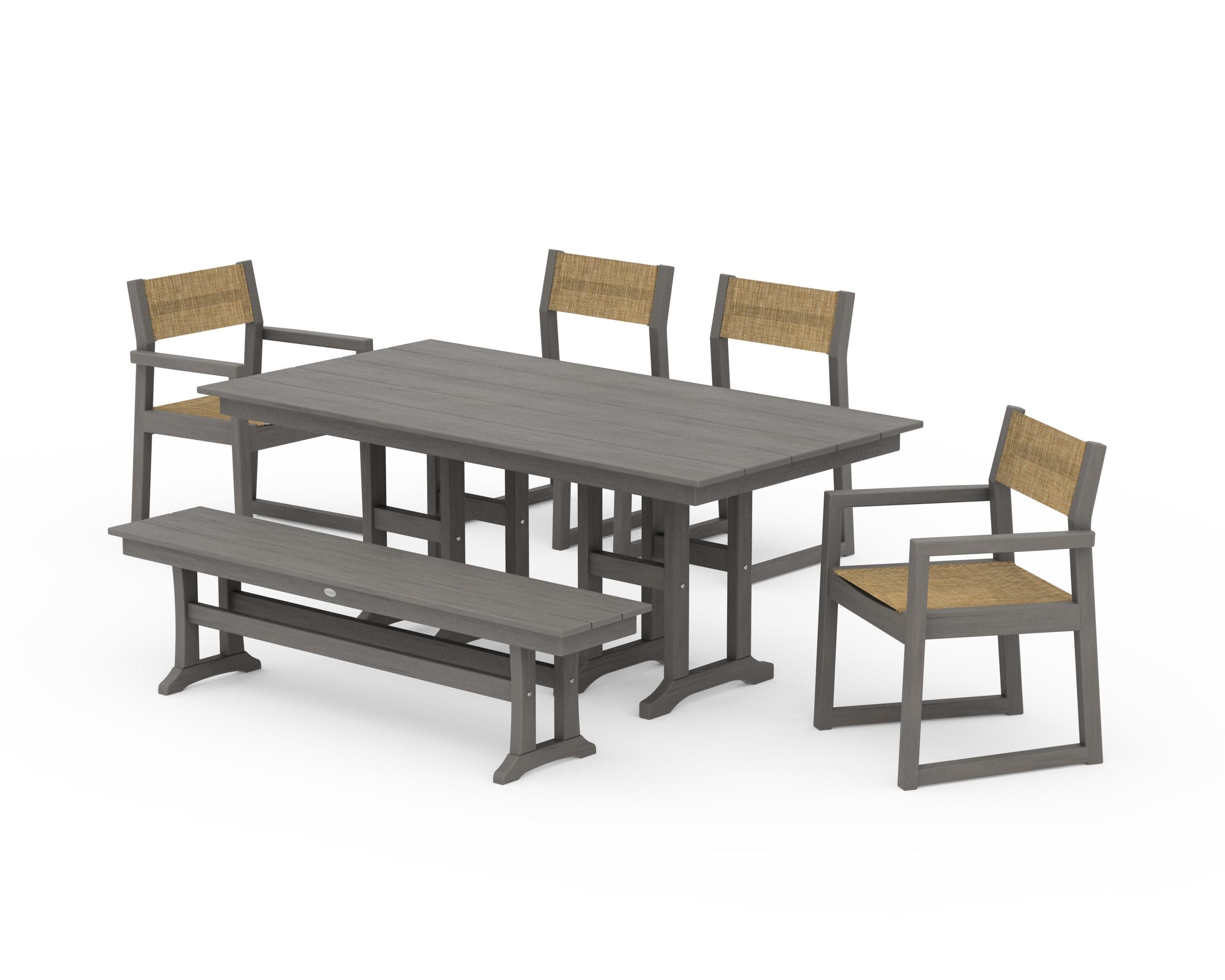 EDGE Sling 6-Piece Farmhouse Dining Set in Driftwood / Burlap Sling