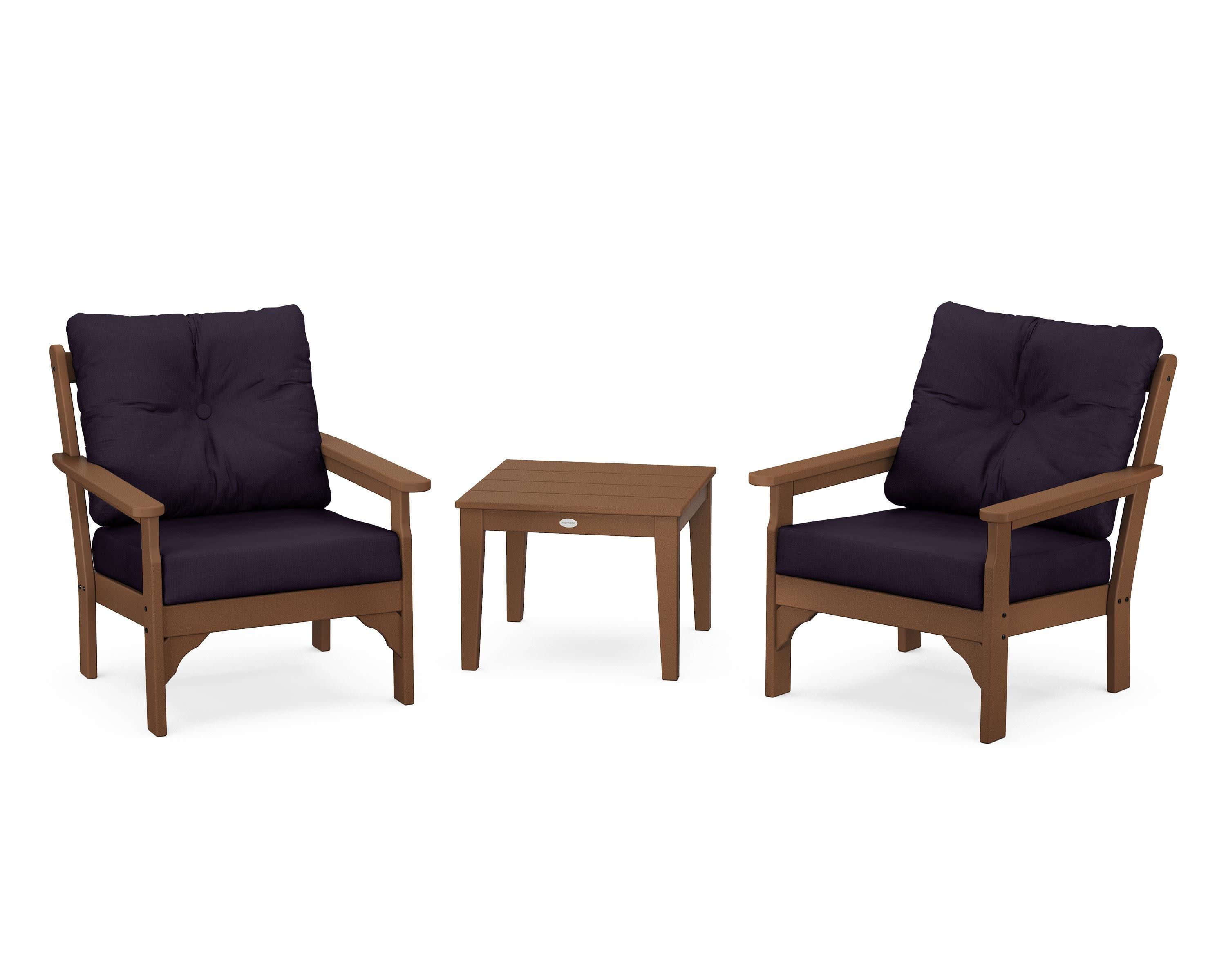 Vineyard 3-Piece Deep Seating Set in Teak / Navy Linen