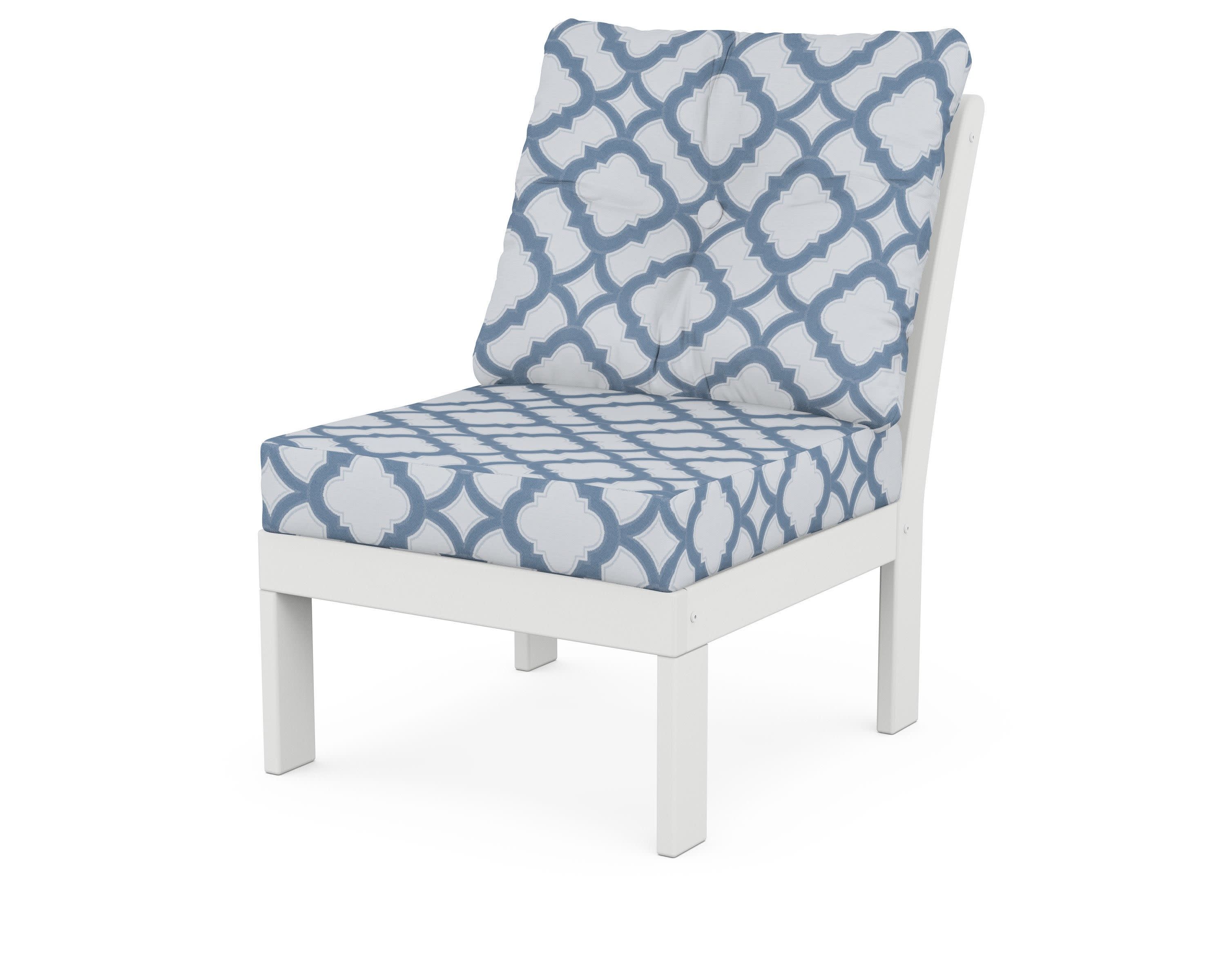 Vineyard Modular Armless Chair in White / Trellis Sky Blue