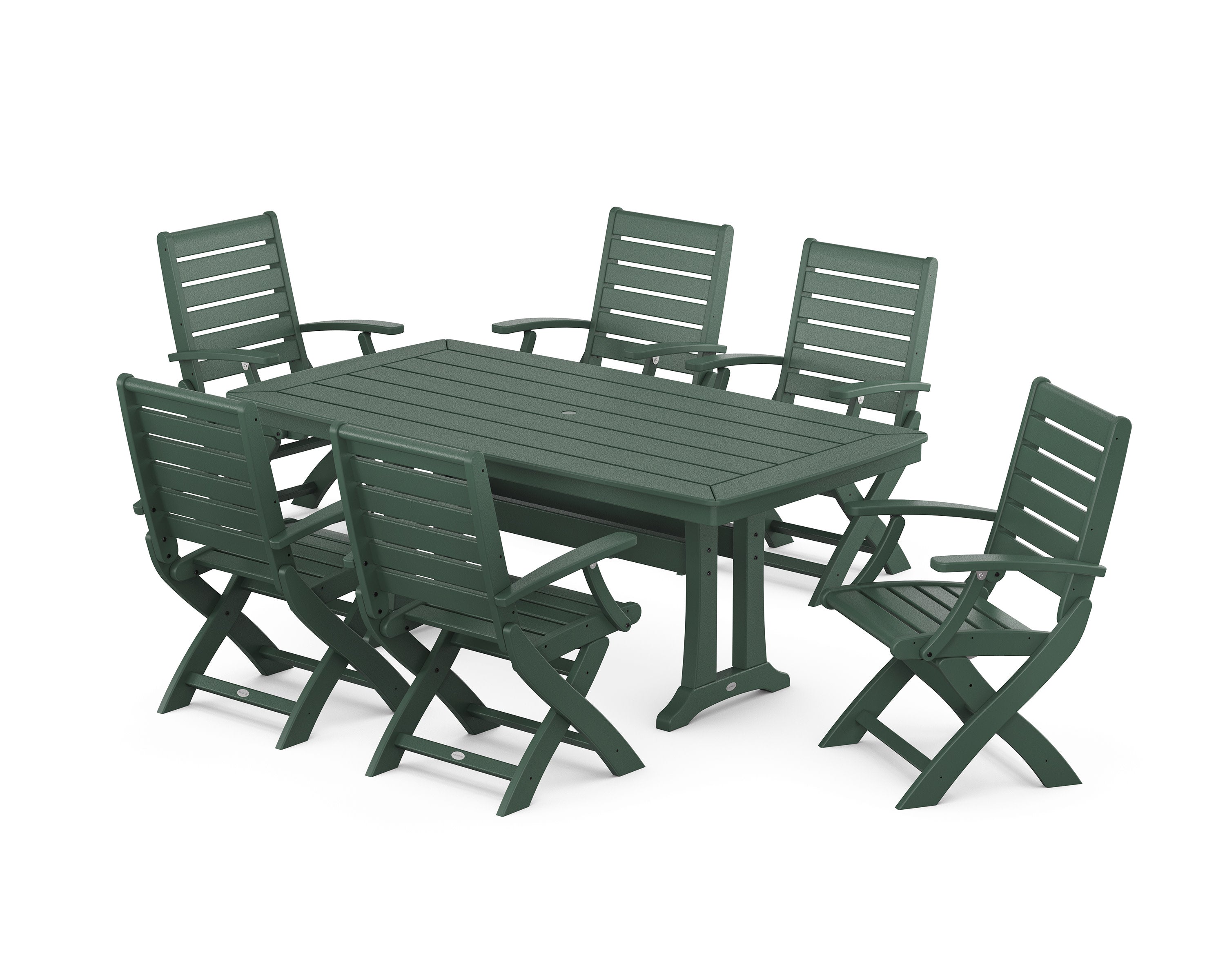 Signature Folding Chair 7-Piece Dining Set with Trestle Legs in Green