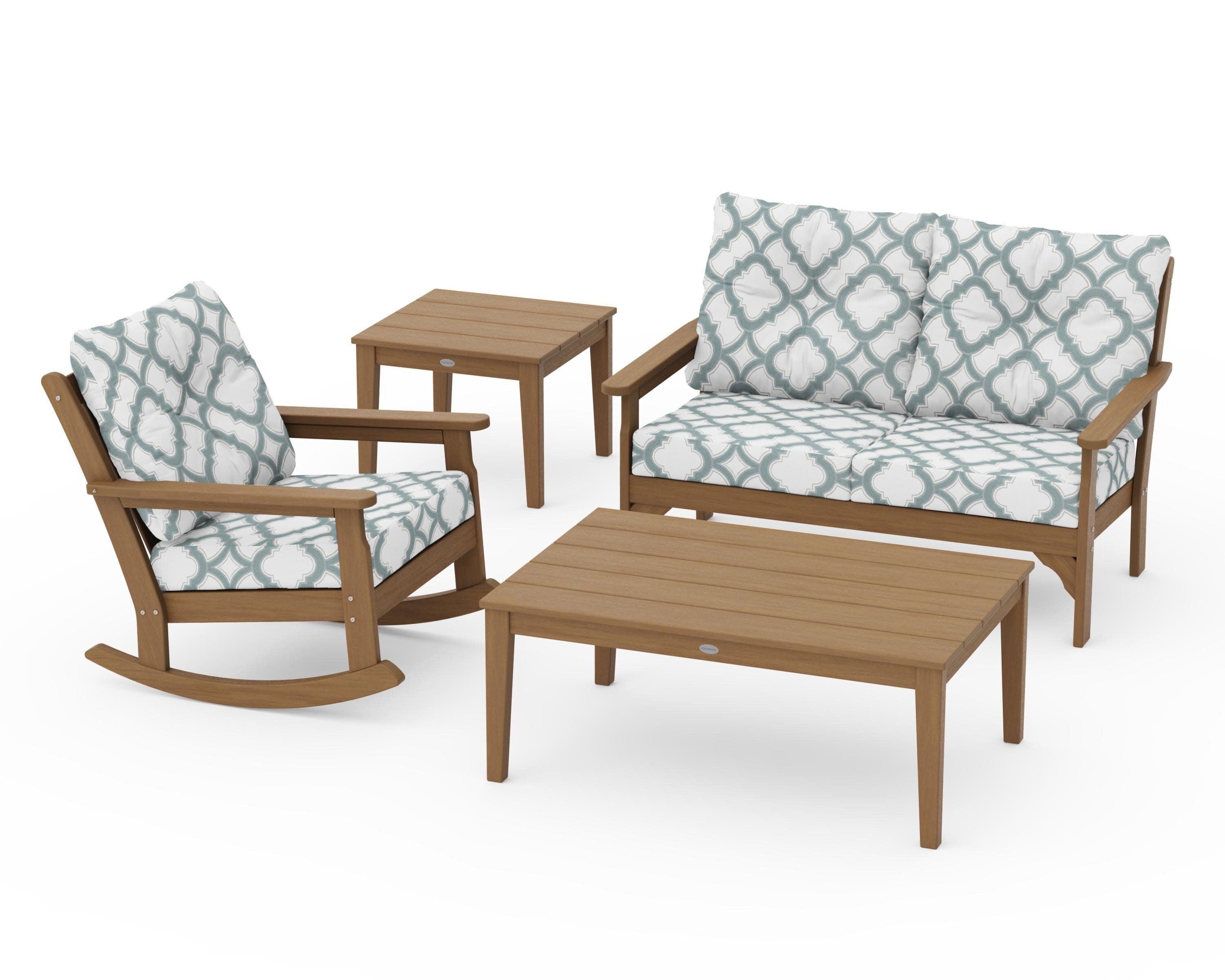 Vineyard 4-Piece Deep Seating Rocker Set in Natural / Trellis Glacier Spa