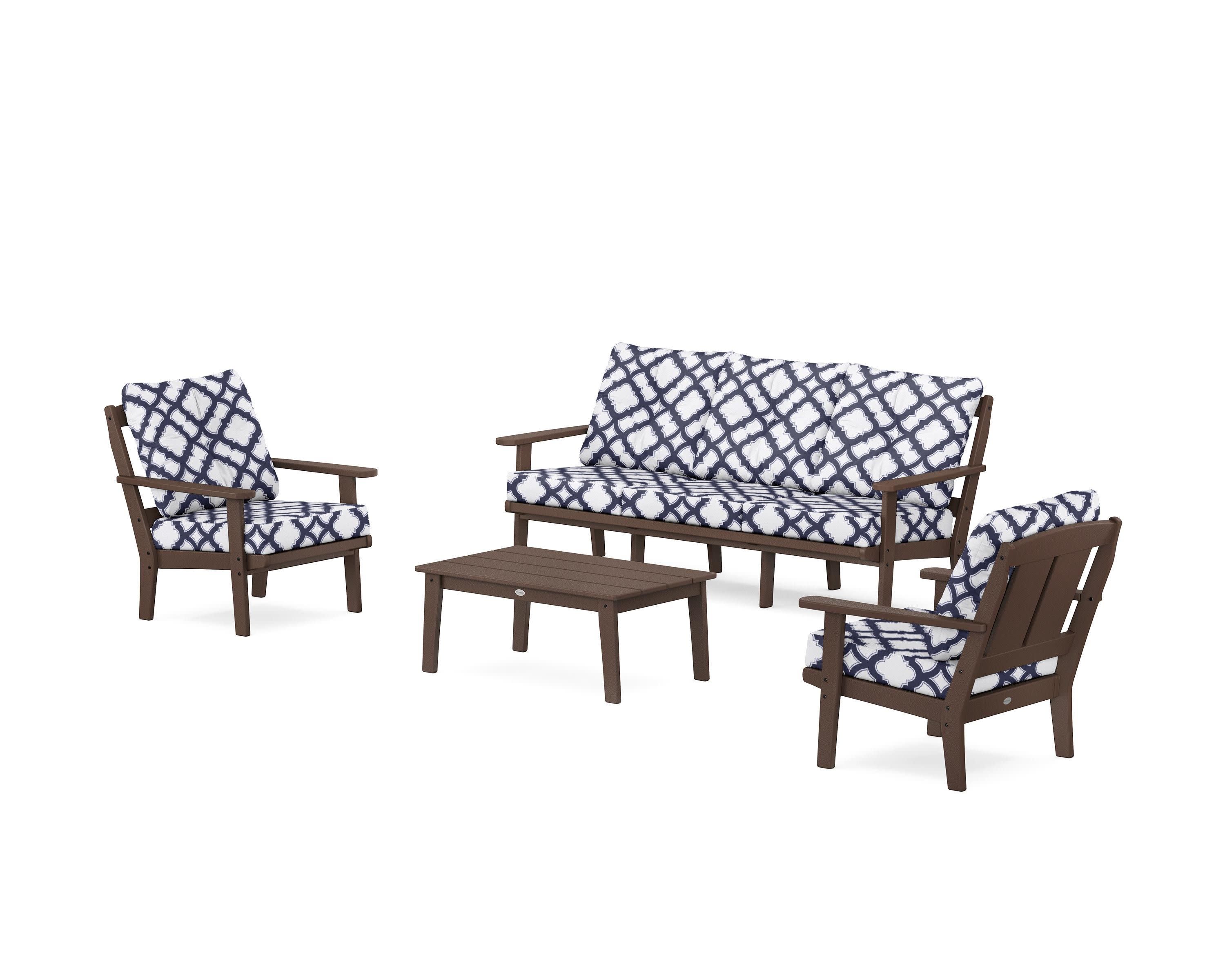 Mission 4-Piece Deep Seating Set with Sofa in Mahogany / Trellis Navy