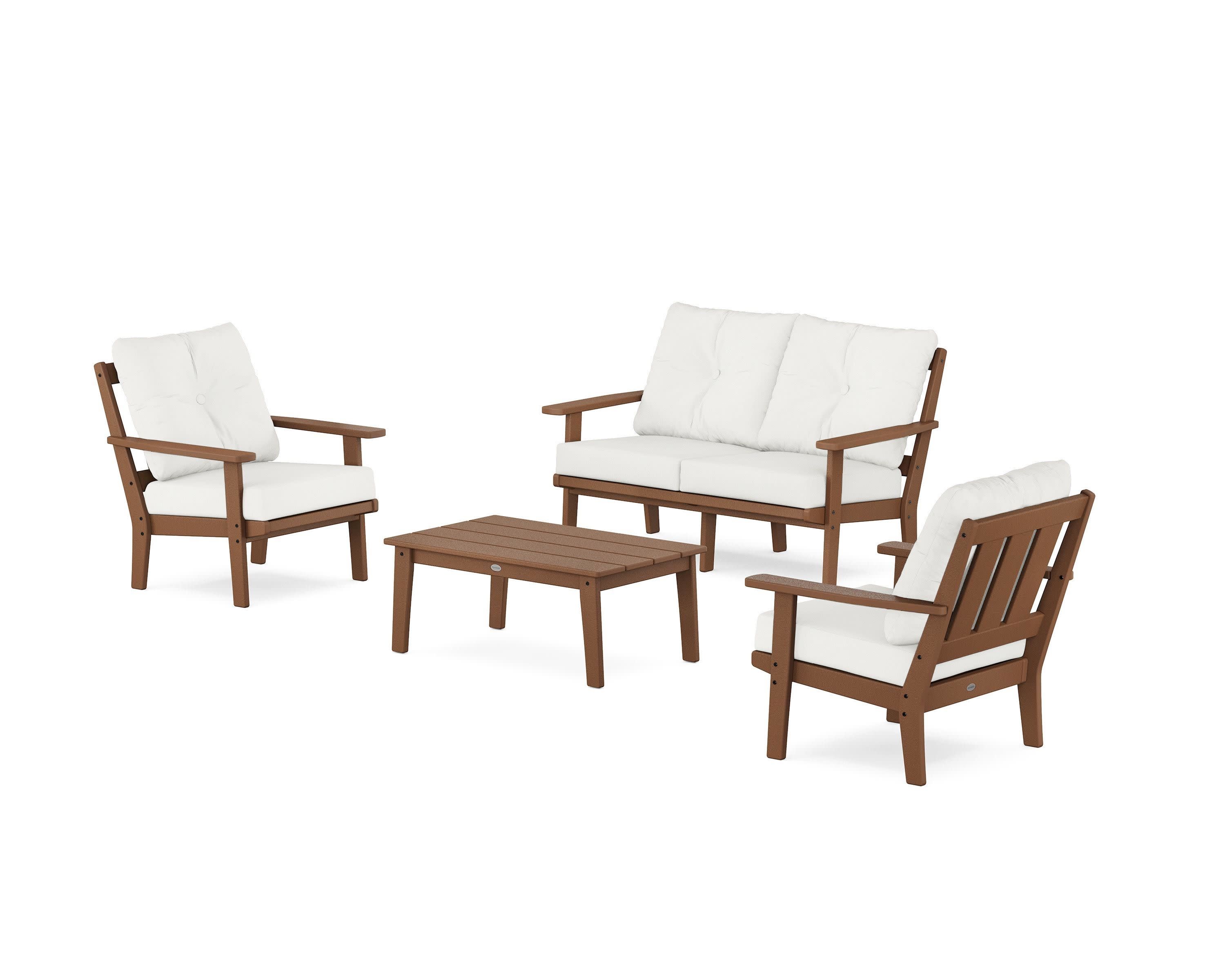 Oxford 4-Piece Deep Seating Set with Loveseat in Teak / Natural Linen