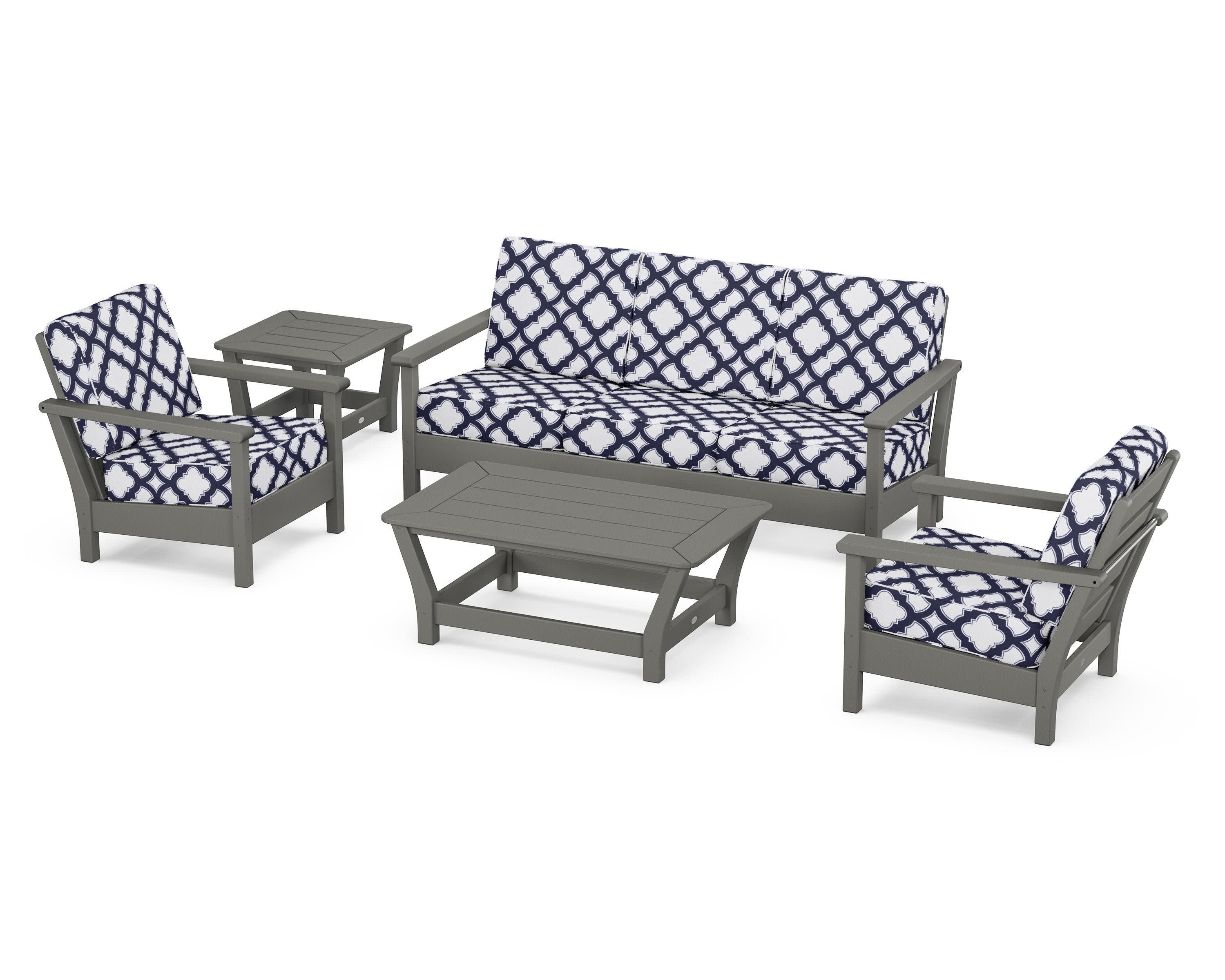 Harbour 5-Piece Deep Seating Set in Slate Grey / Trellis Navy