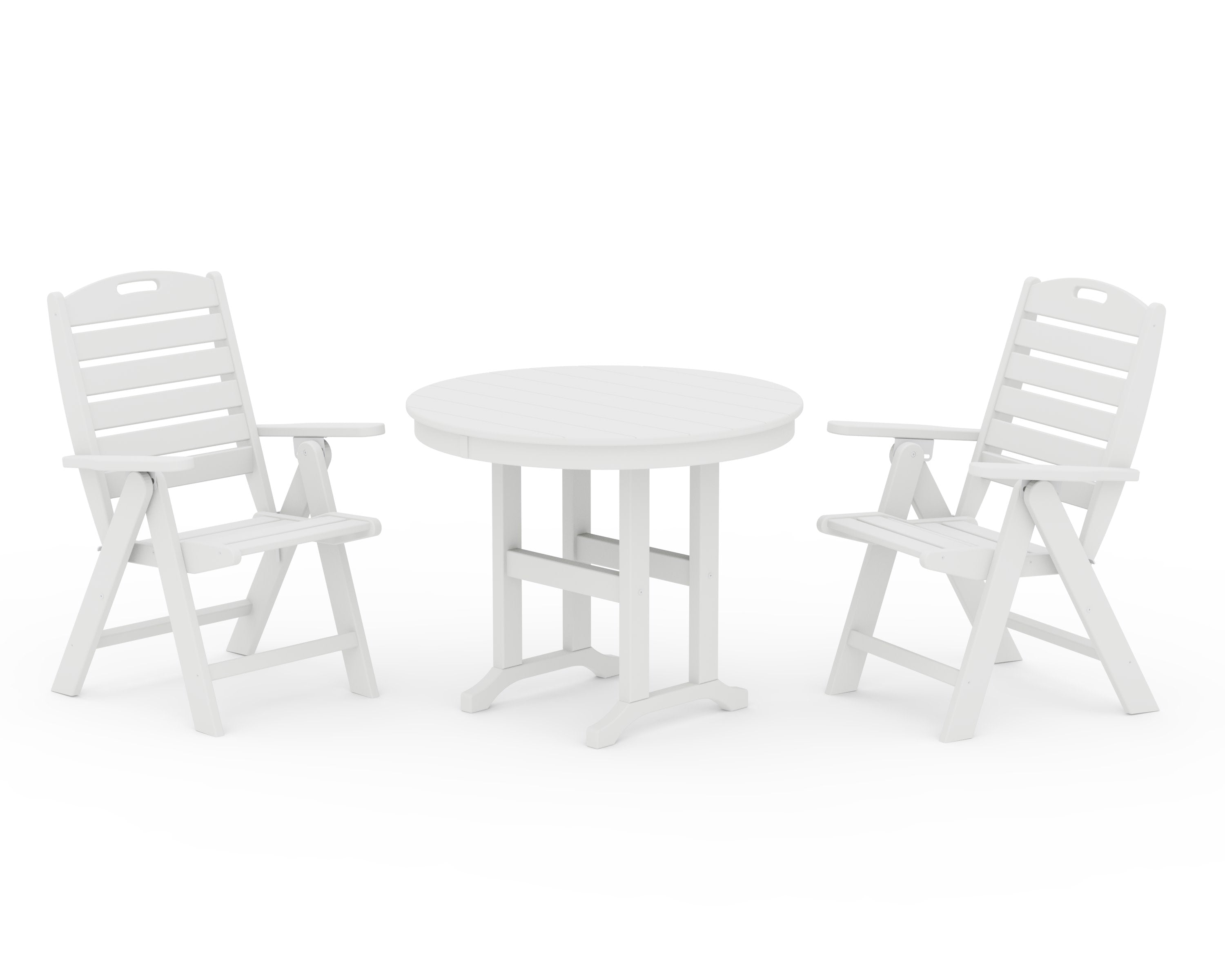 Nautical Folding Highback Chair 3-Piece Round Dining Set in White
