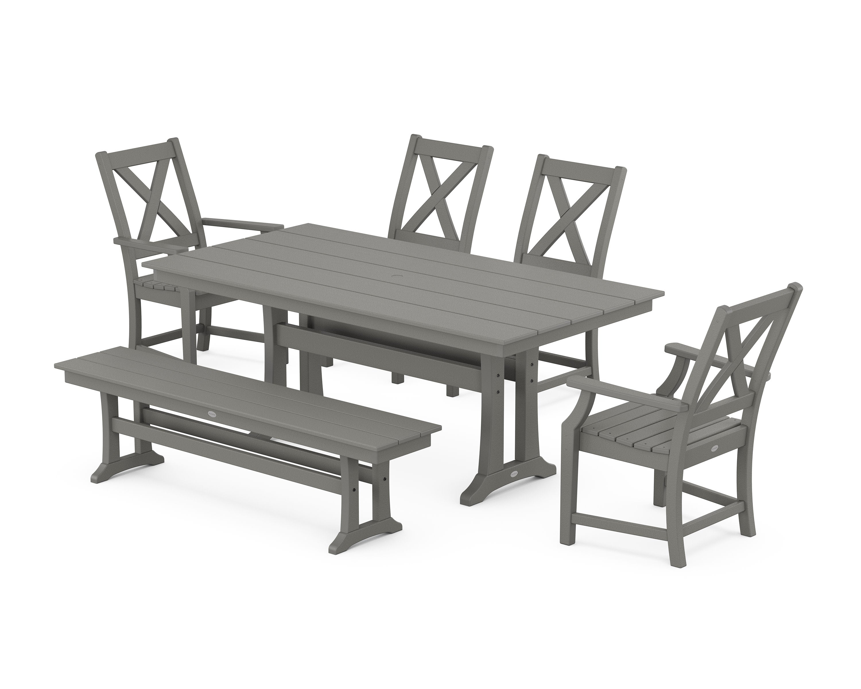 Braxton 6-Piece Farmhouse Dining Set With Trestle Legs in Slate Grey
