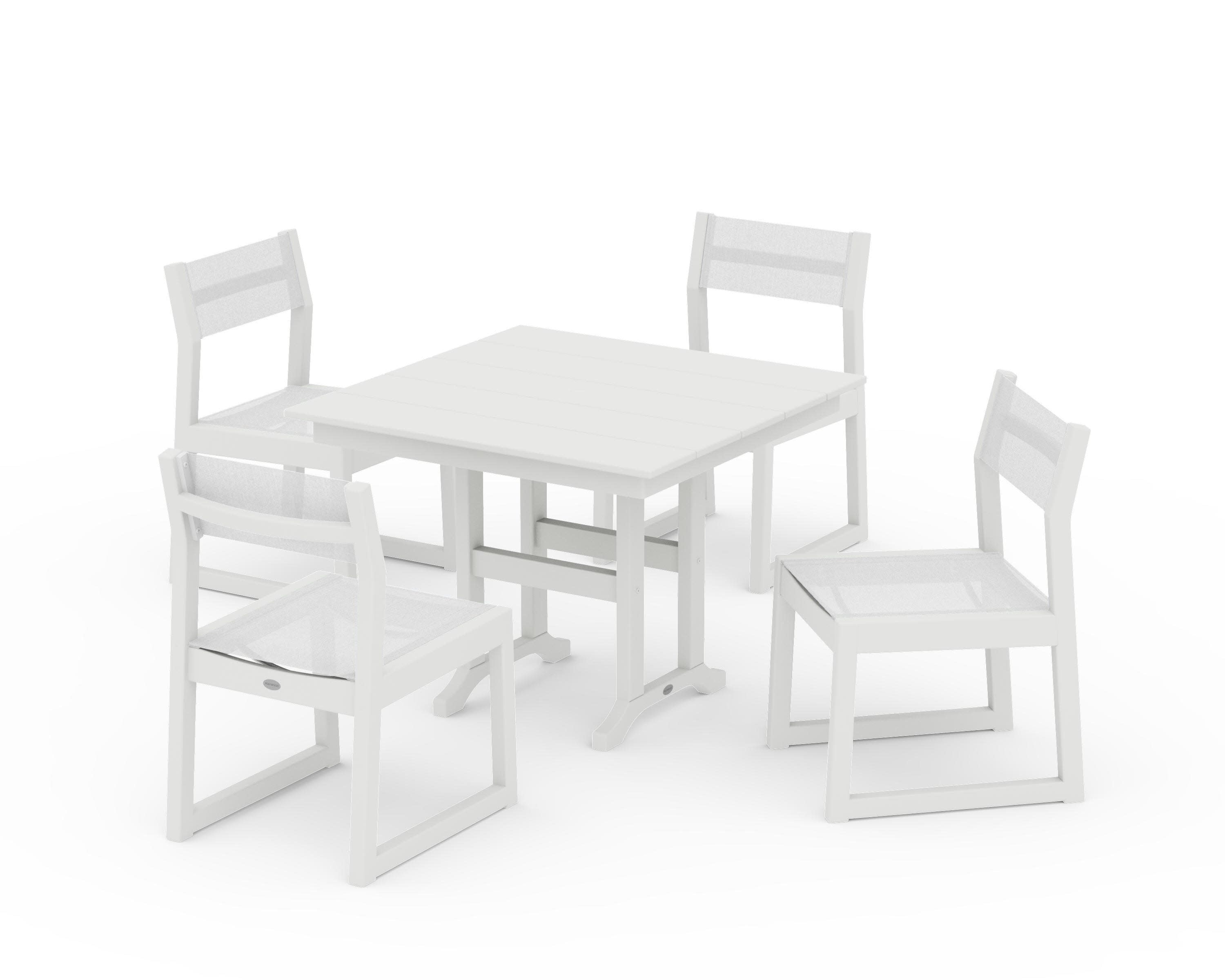 EDGE Sling Side Chair 5-Piece Farmhouse Dining Set in Vintage White / White Sling