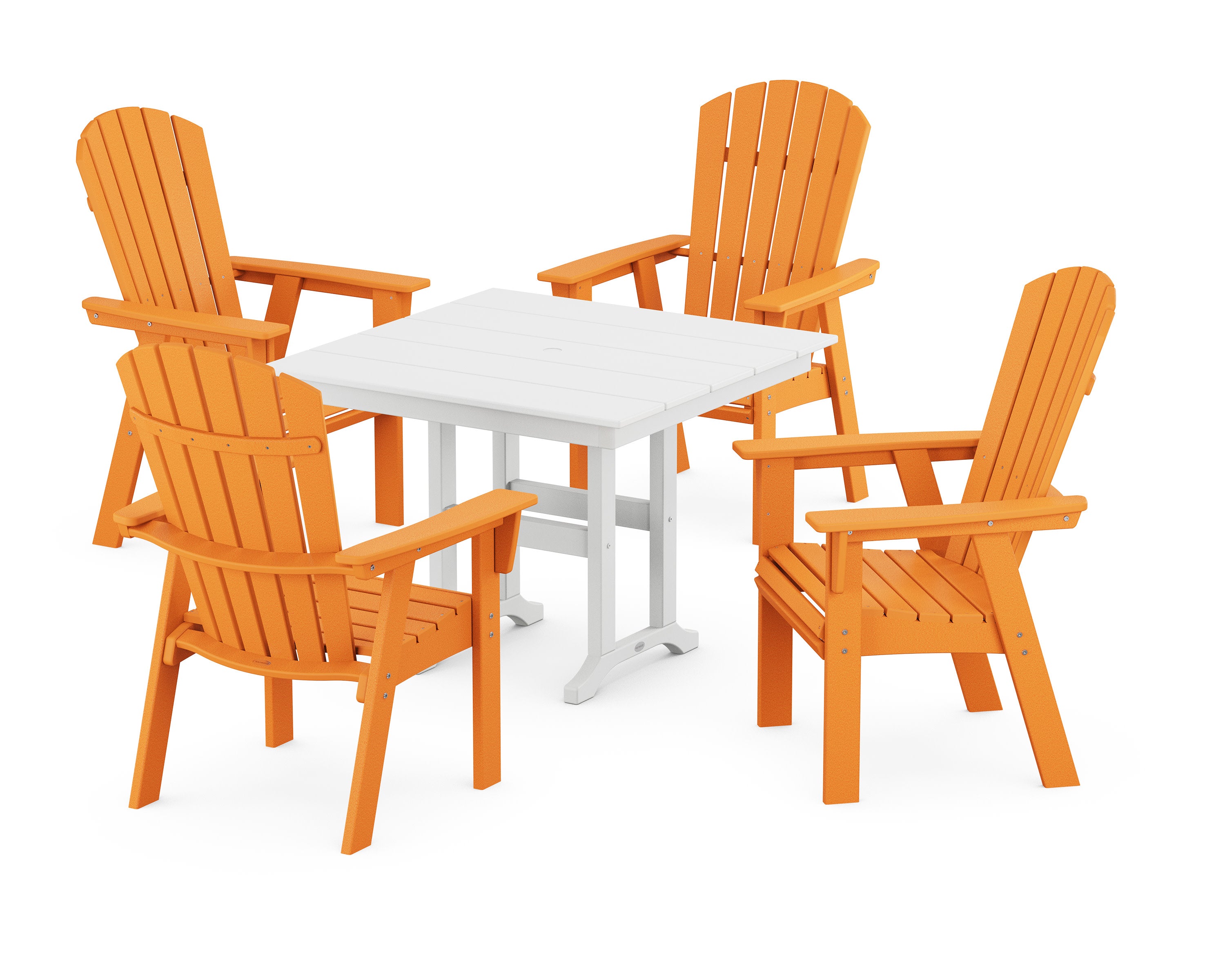 Nautical Curveback Adirondack 5-Piece Farmhouse Dining Set in Tangerine / White