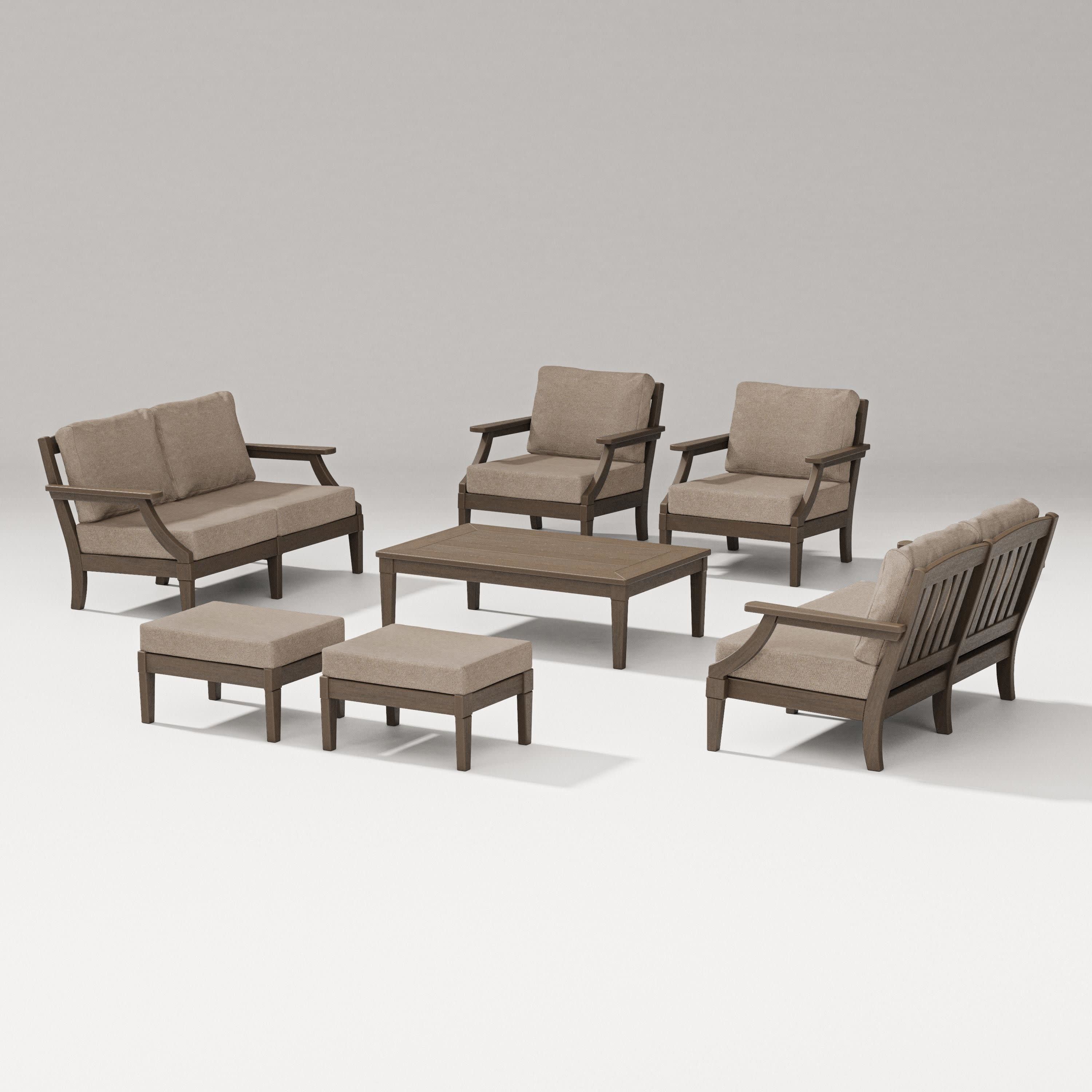 Estate 7-Piece Lounge Loveseat Set in Kona / Spiced Burlap