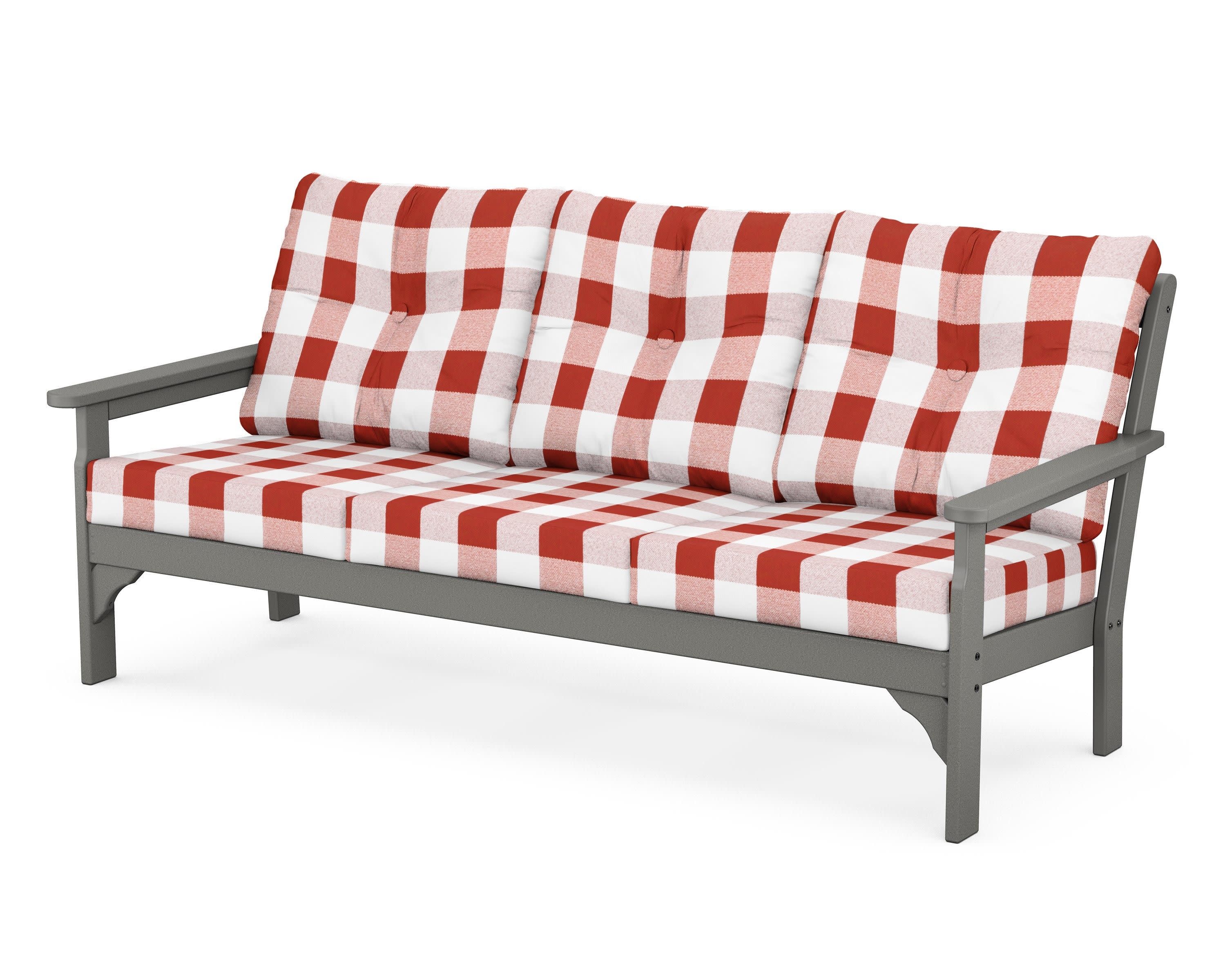Vineyard Deep Seating Sofa in Slate Grey / Buffalo Plaid Crimson