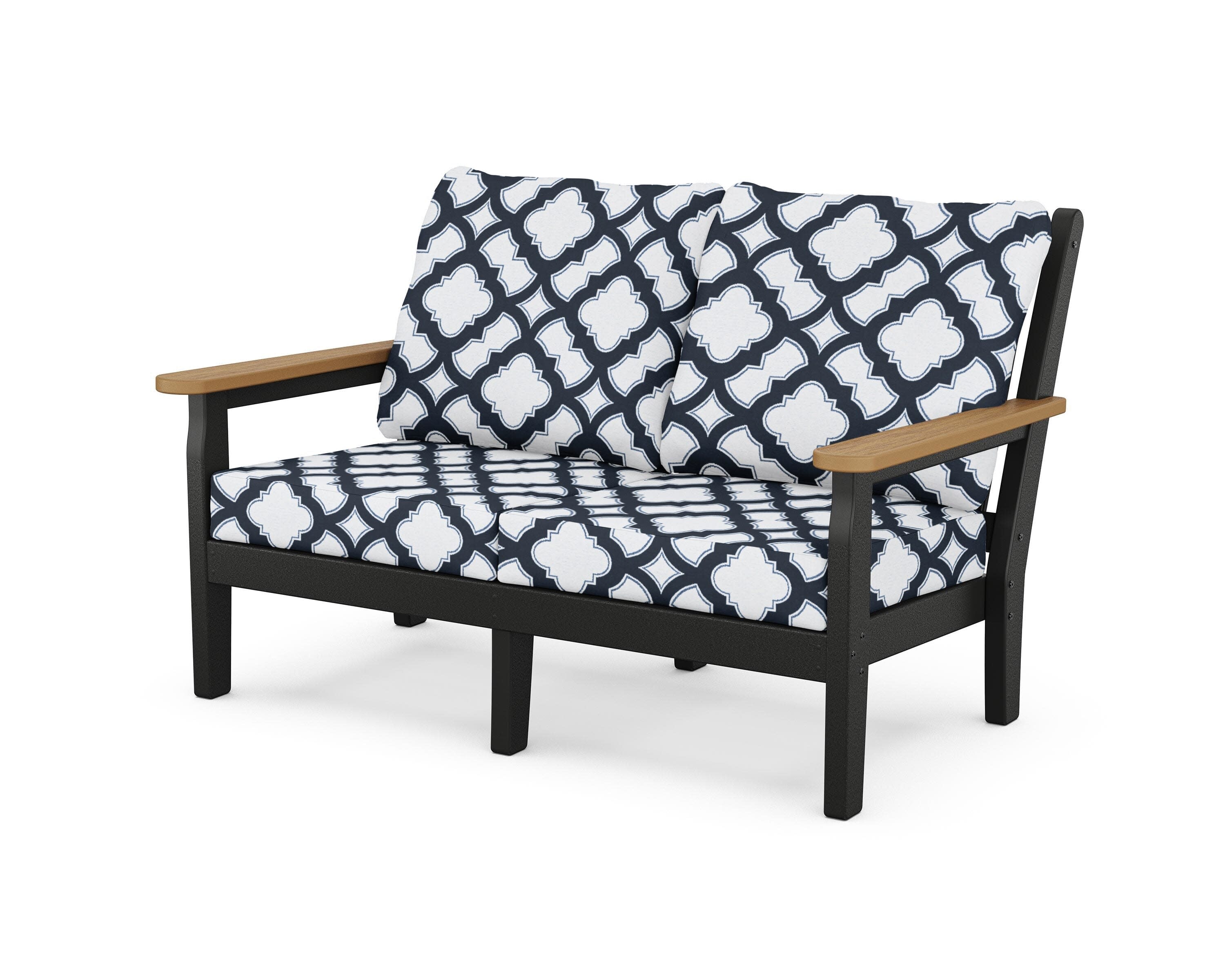Chippendale Deep Seating Loveseat in Black / Natural / Trellis Marine Indigo