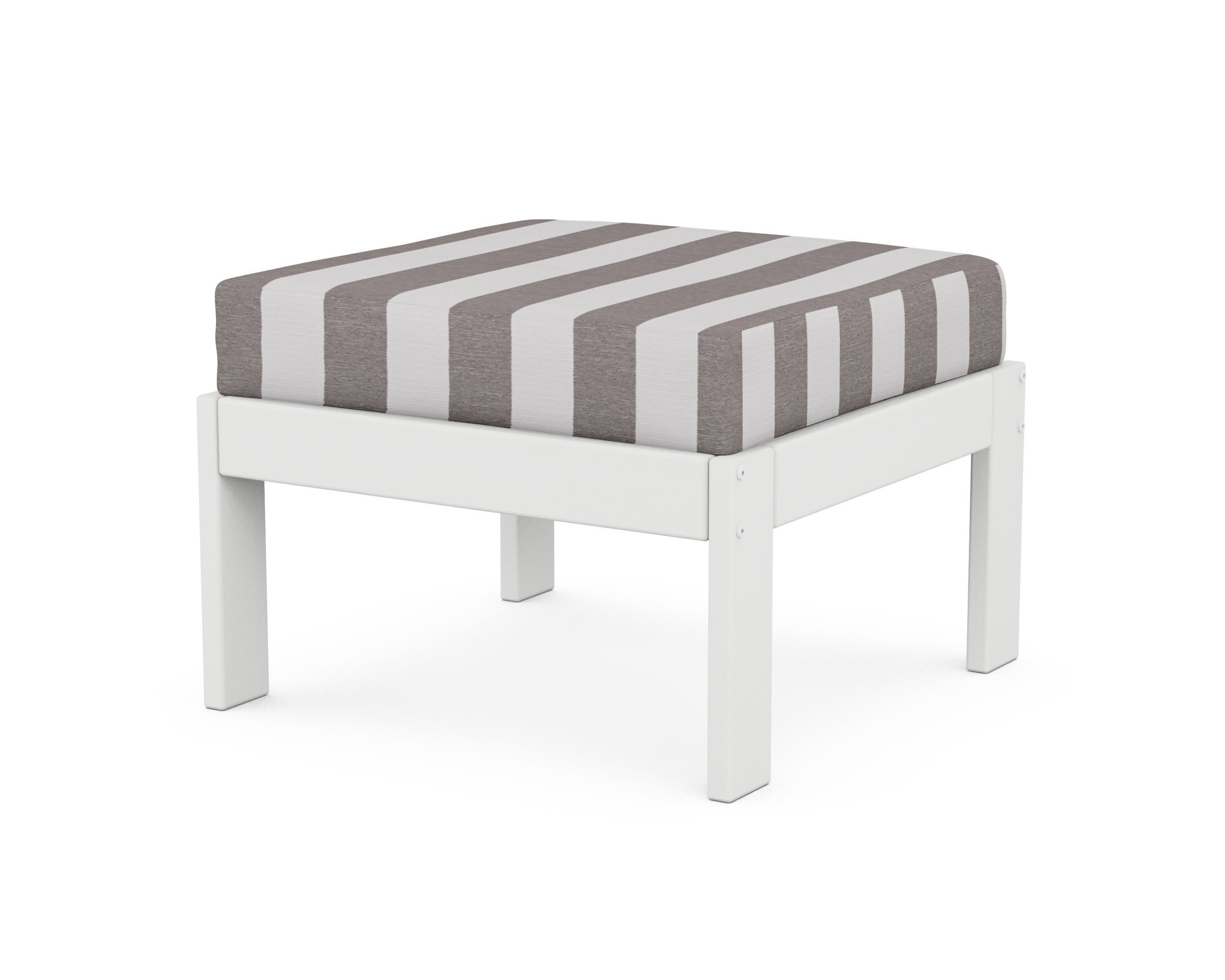 Vineyard Modular Ottoman in White / Cabana Stripe Grey Mist