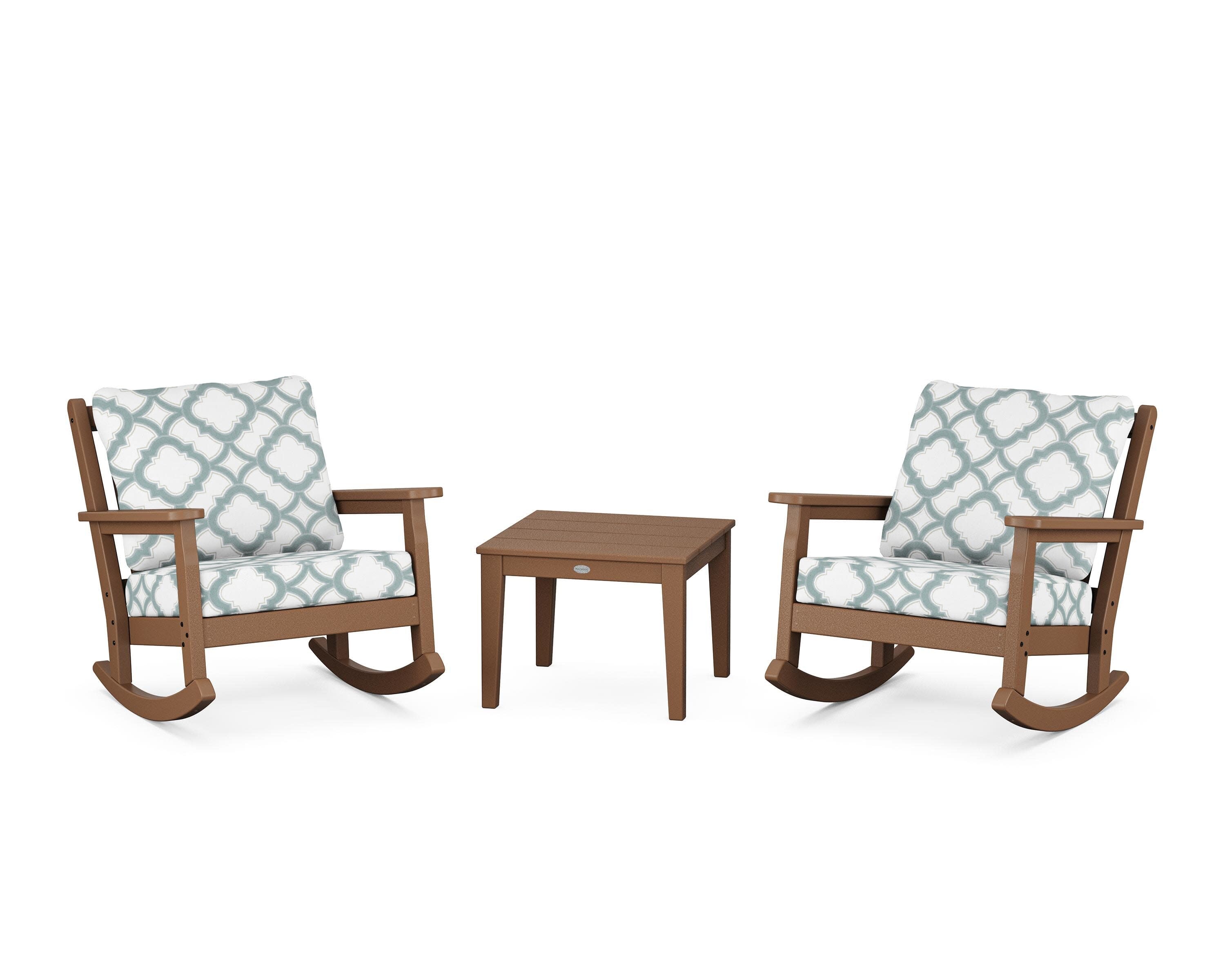 Chippendale 3-Piece Deep Seating Rocker Set in Teak / Trellis Glacier Spa