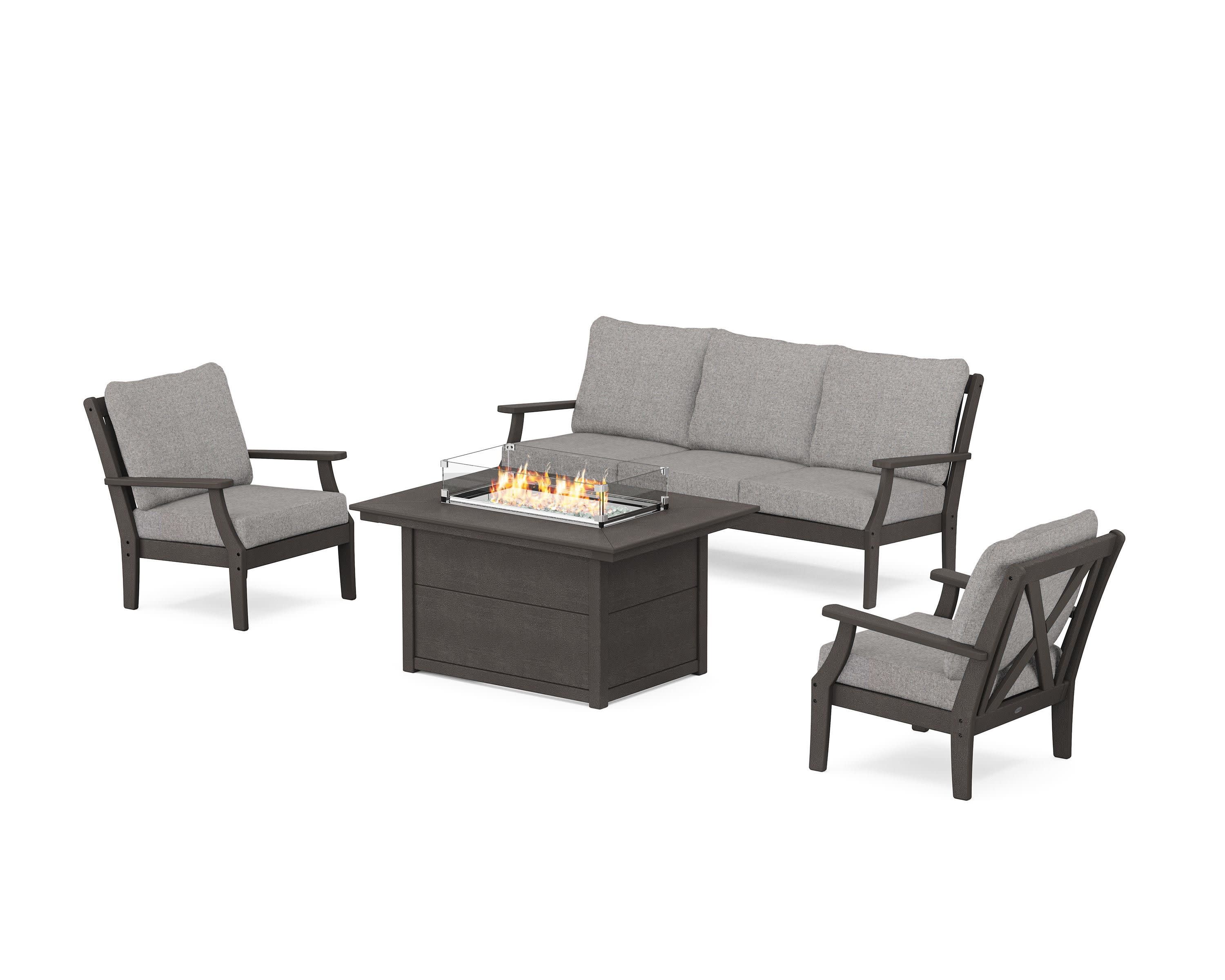 Braxton Deep Seating Fire Pit Table Set in Vintage Coffee / Grey Mist