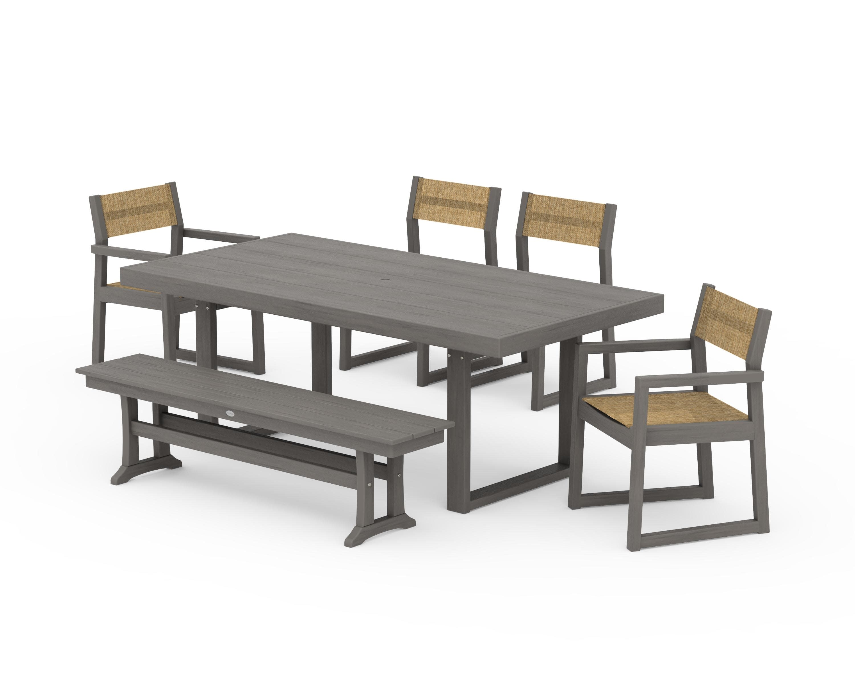 EDGE Sling 6-Piece Dining Set with Bench in Driftwood / Burlap Sling