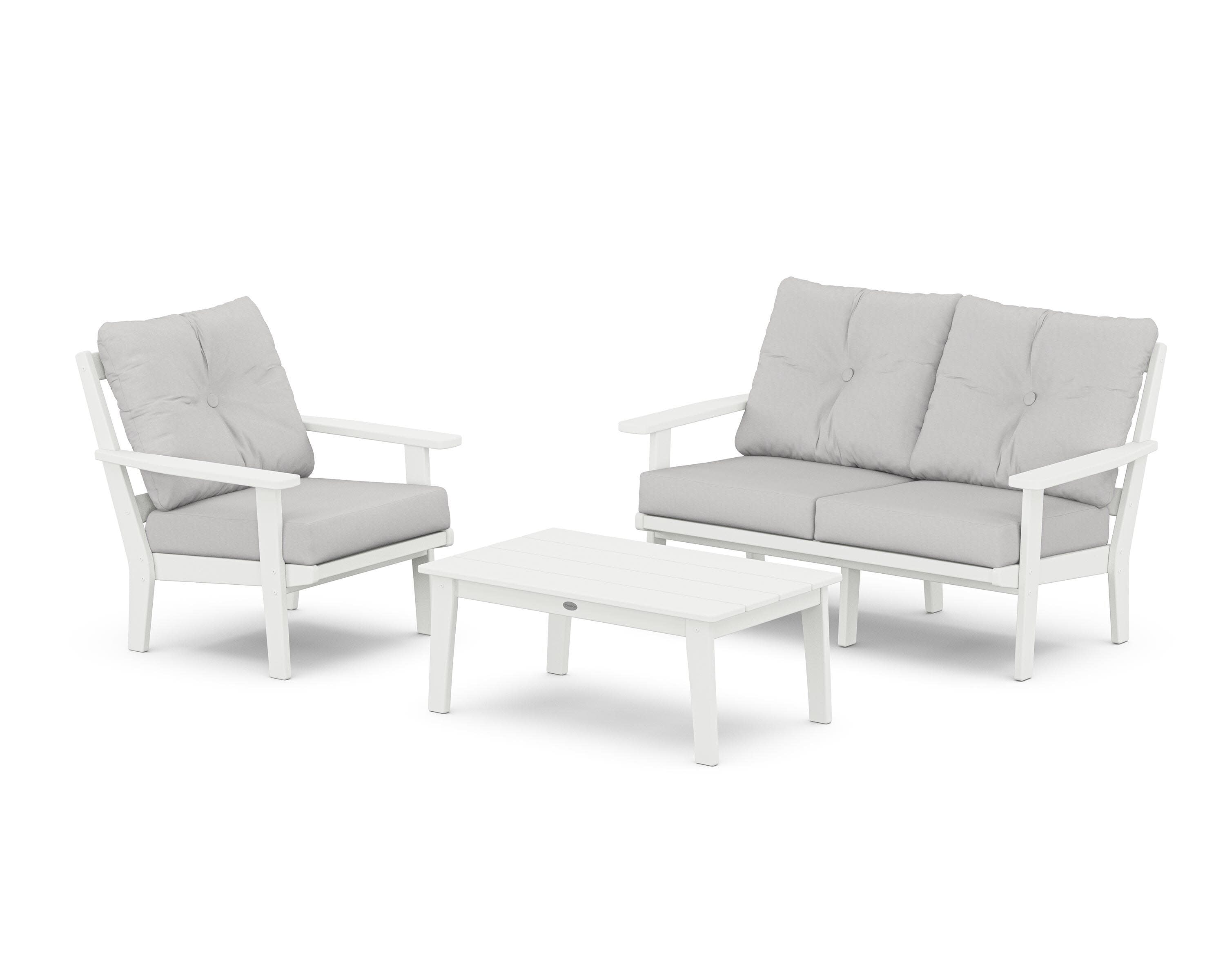 Oxford 3-Piece Deep Seating Set with Loveseat in White / Diamond in the Rough