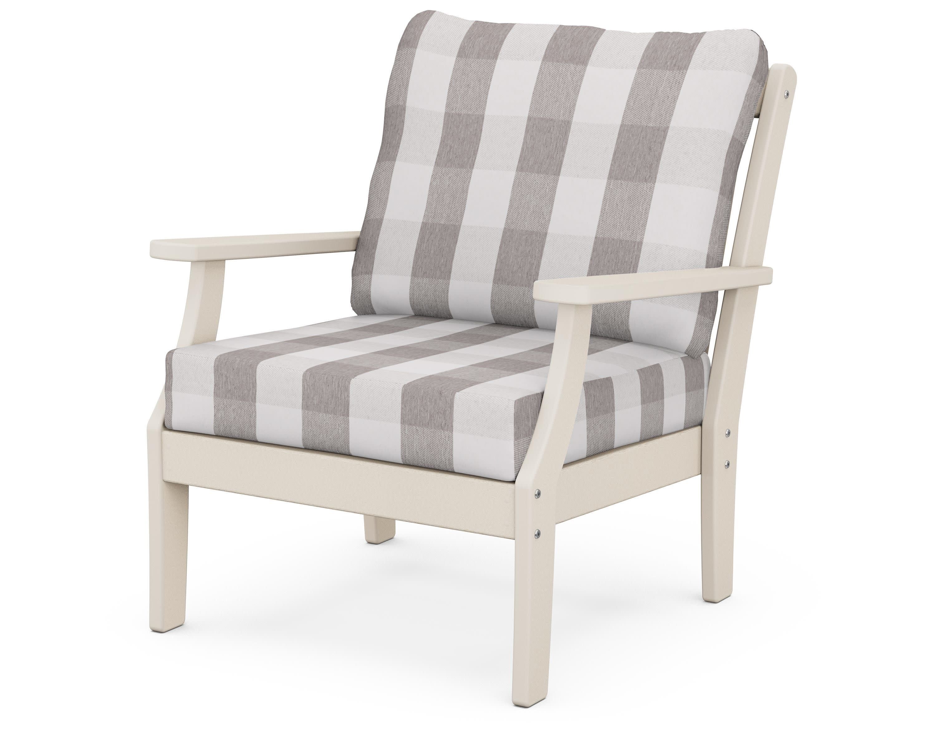 Braxton Deep Seating Chair in Sand / Buffalo Plaid Grey Mist