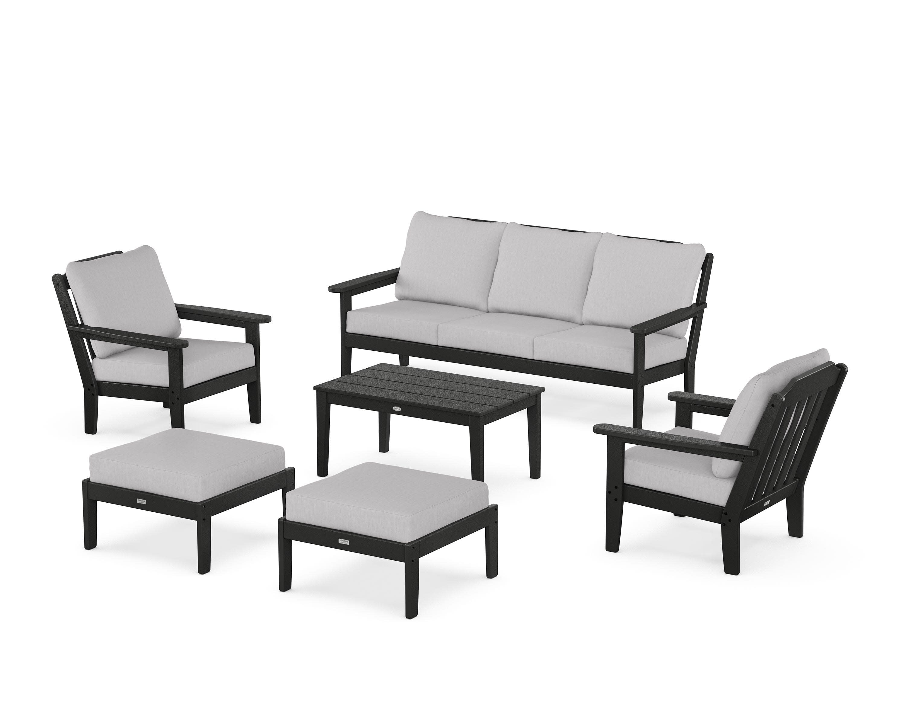 Cottage 6-Piece Lounge Sofa Set in Black / Granite