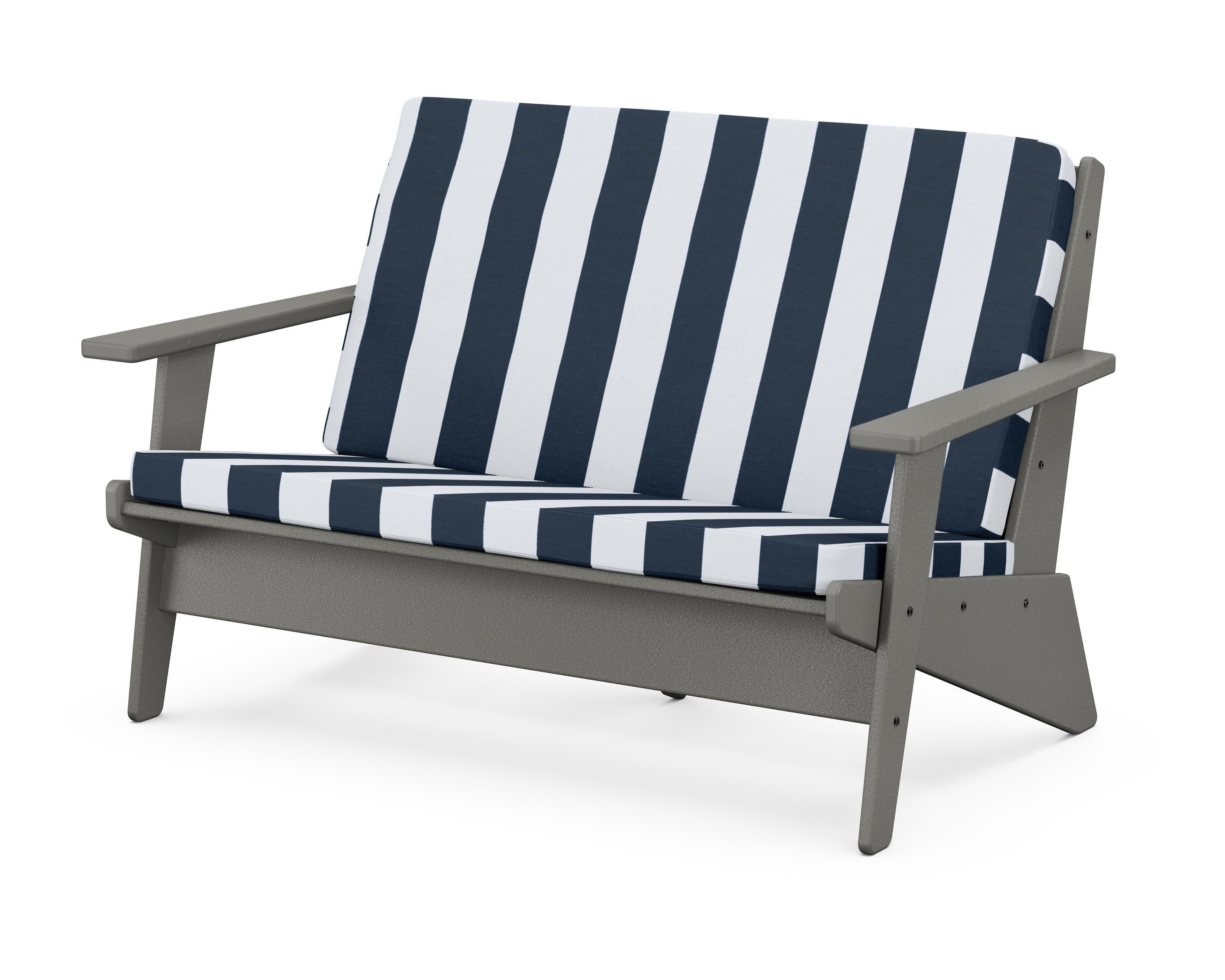 Riviera Modern Lounge Loveseat in Slate Grey / Cabana Stripe Marine Indigo