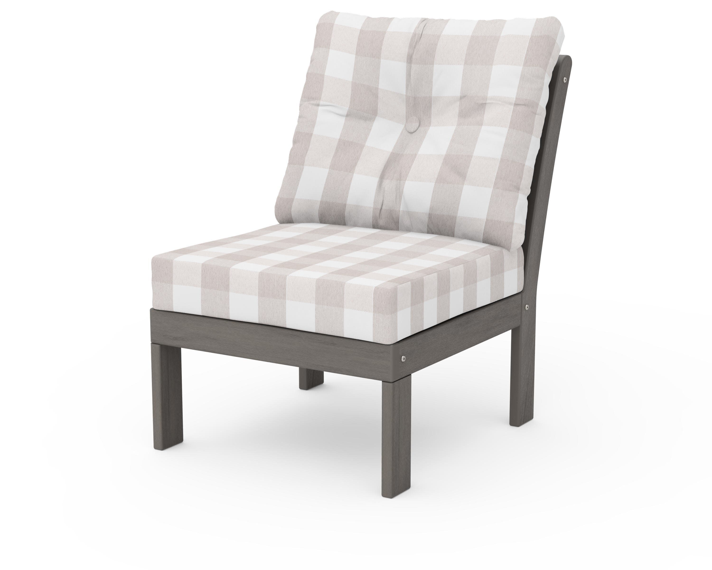 Vineyard Modular Armless Chair in Driftwood / Buffalo Plaid Dune Burlap