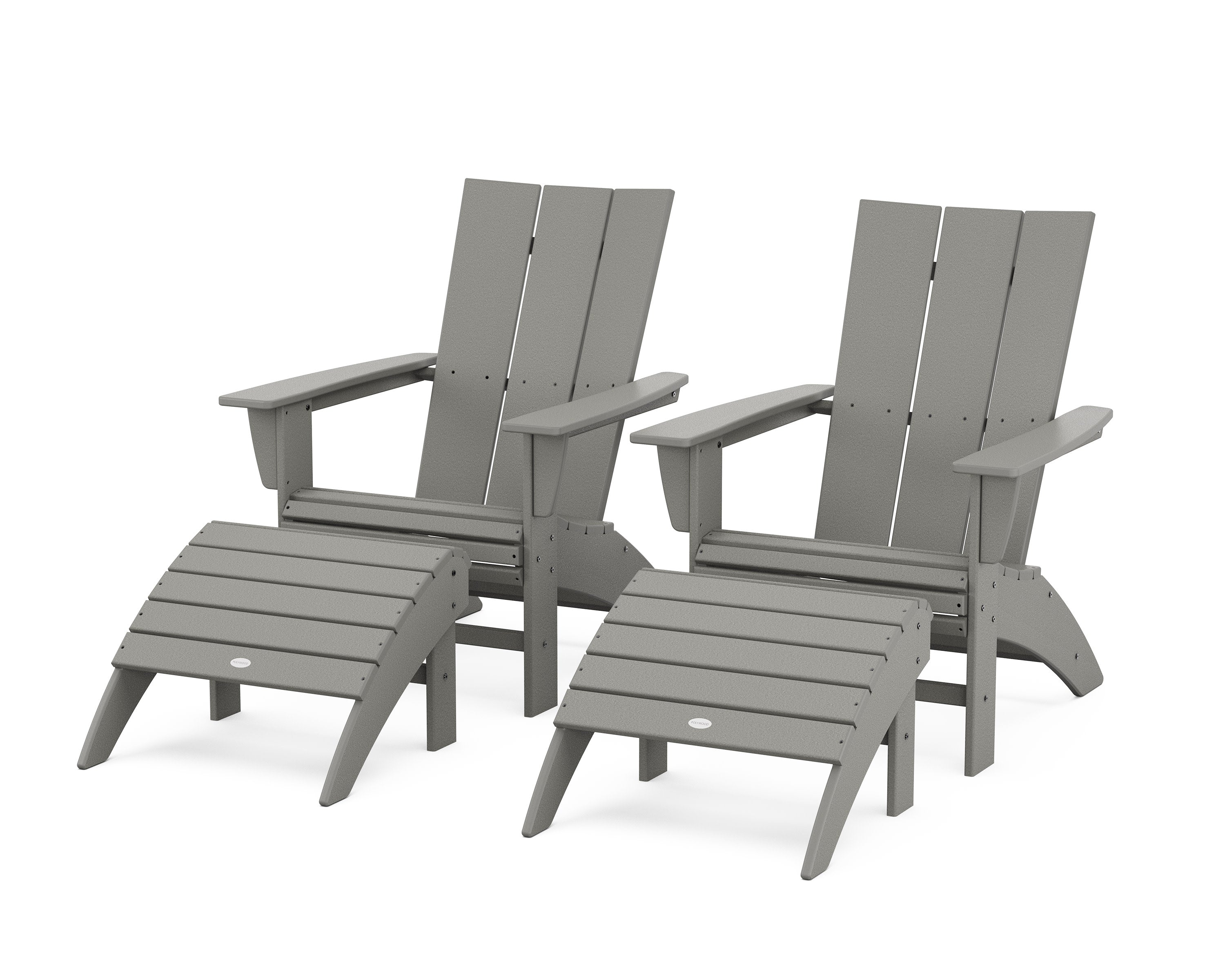 Modern Curveback Adirondack Chair 4-Piece Set with Ottomans in Slate Grey