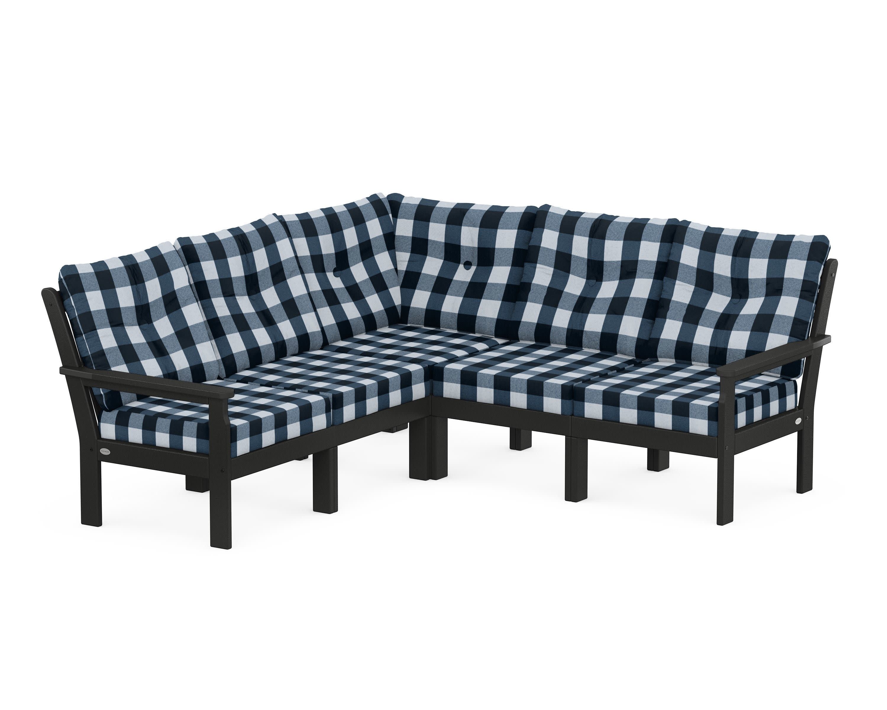 Vineyard 5-Piece Sectional in Black / Buffalo Plaid Marine Indigo