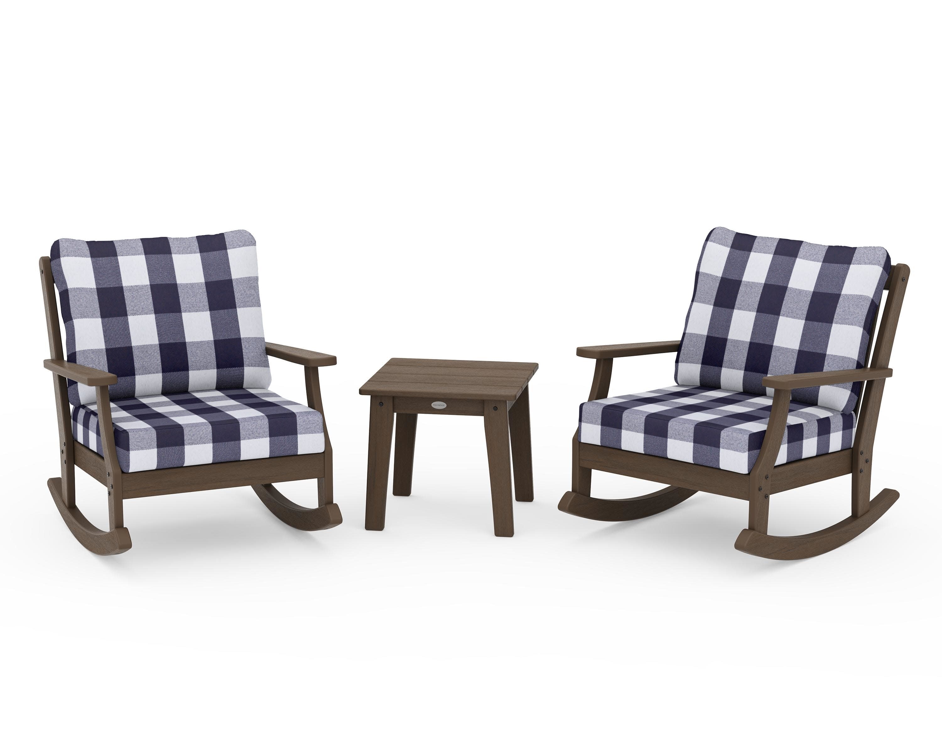 Braxton 3-Piece Deep Seating Rocker Set in Kona / Buffalo Plaid Navy
