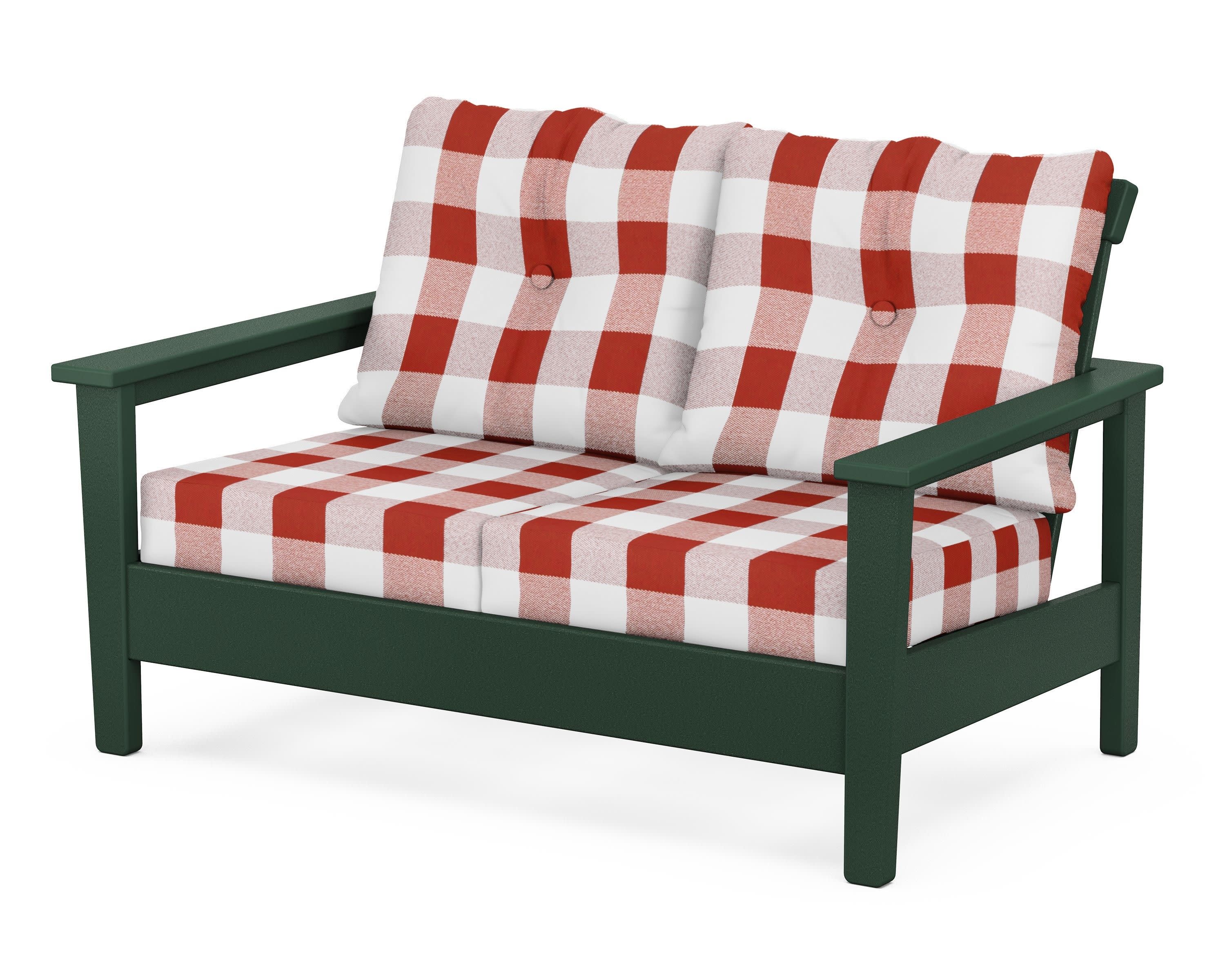 Prescott Deep Seating Loveseat in Green / Buffalo Plaid Crimson