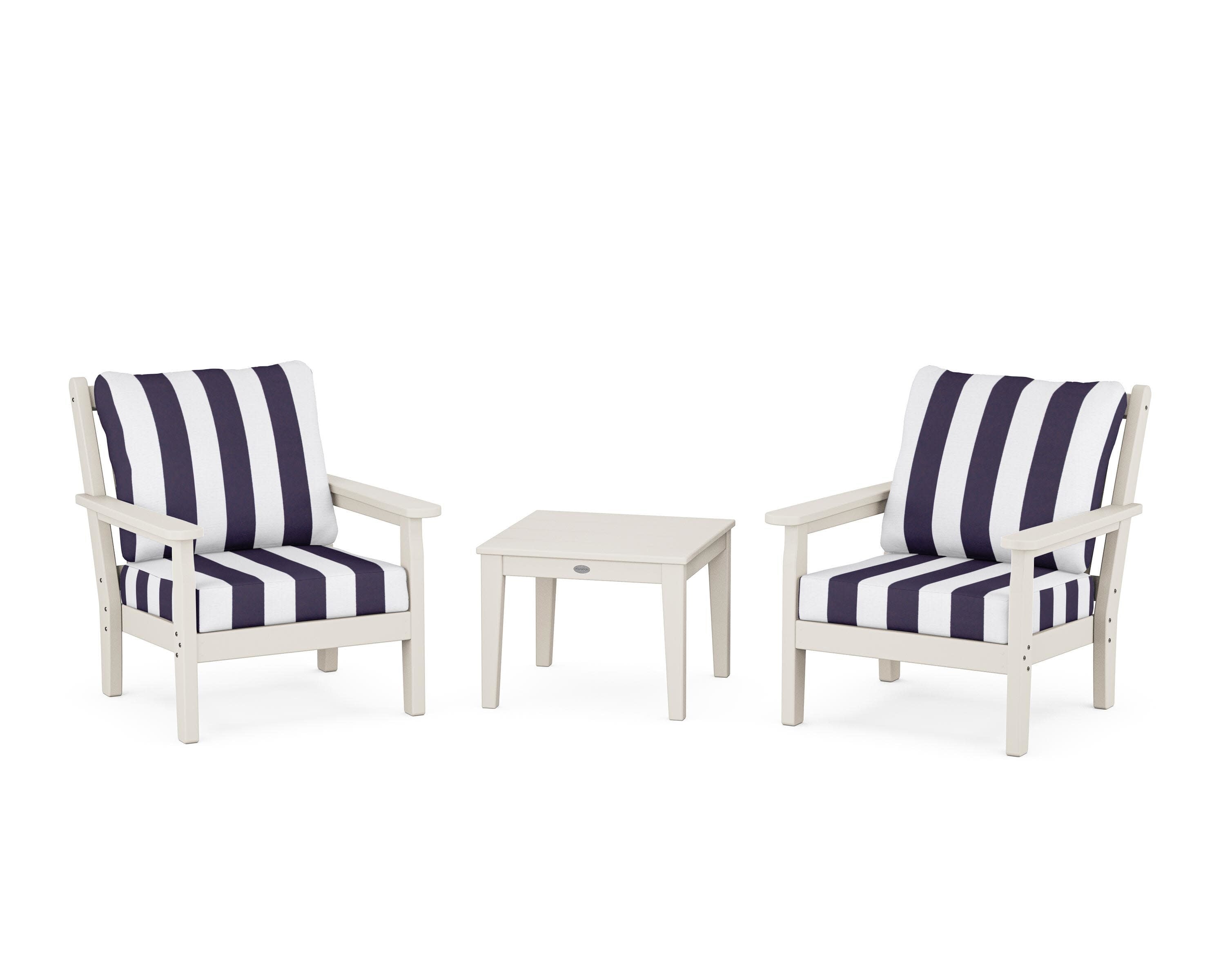 Chippendale 3-Piece Deep Seating Set in Sand / Cabana Stripe Navy