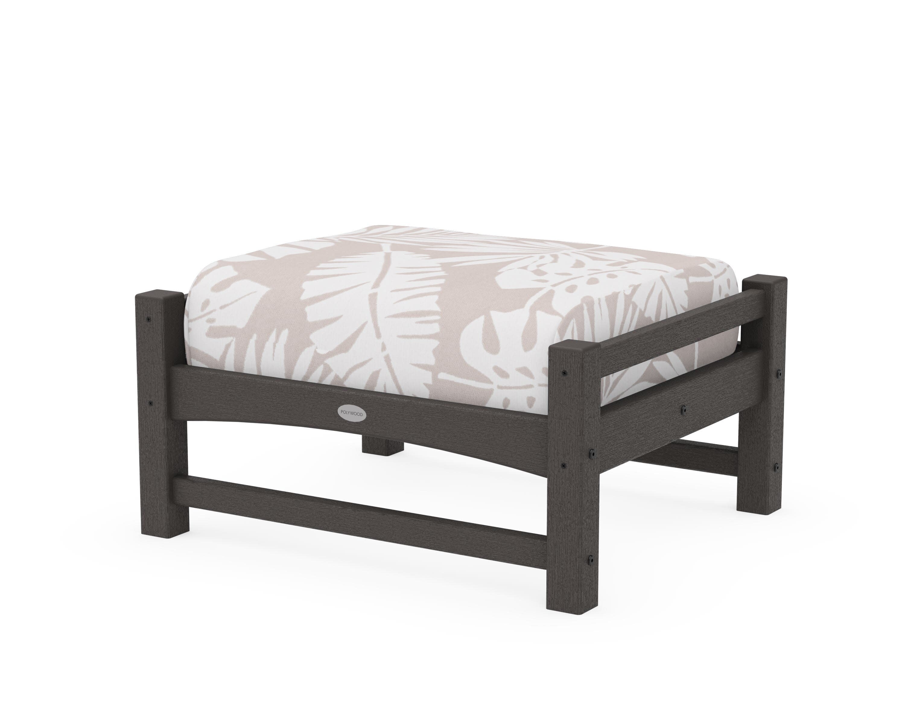 Club Ottoman in Vintage Coffee / Leaf Dune Burlap